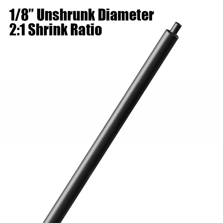 0.125-inch unshrunk heat shrink tubing with 2 to 1 shrink ratio