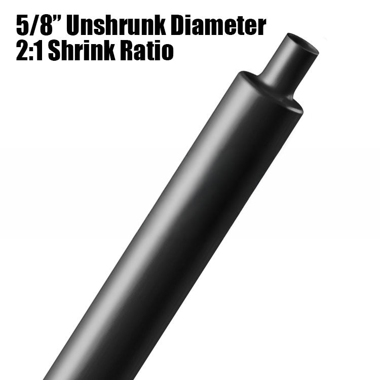 0.625-inch unshrunk heat shrink tubing with 2 to 1 shrink ratio