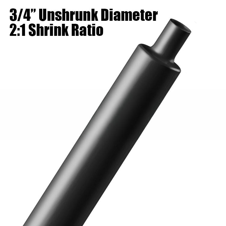0.75-inch unshrunk heat shrink tubing with 2 to 1 shrink ratio