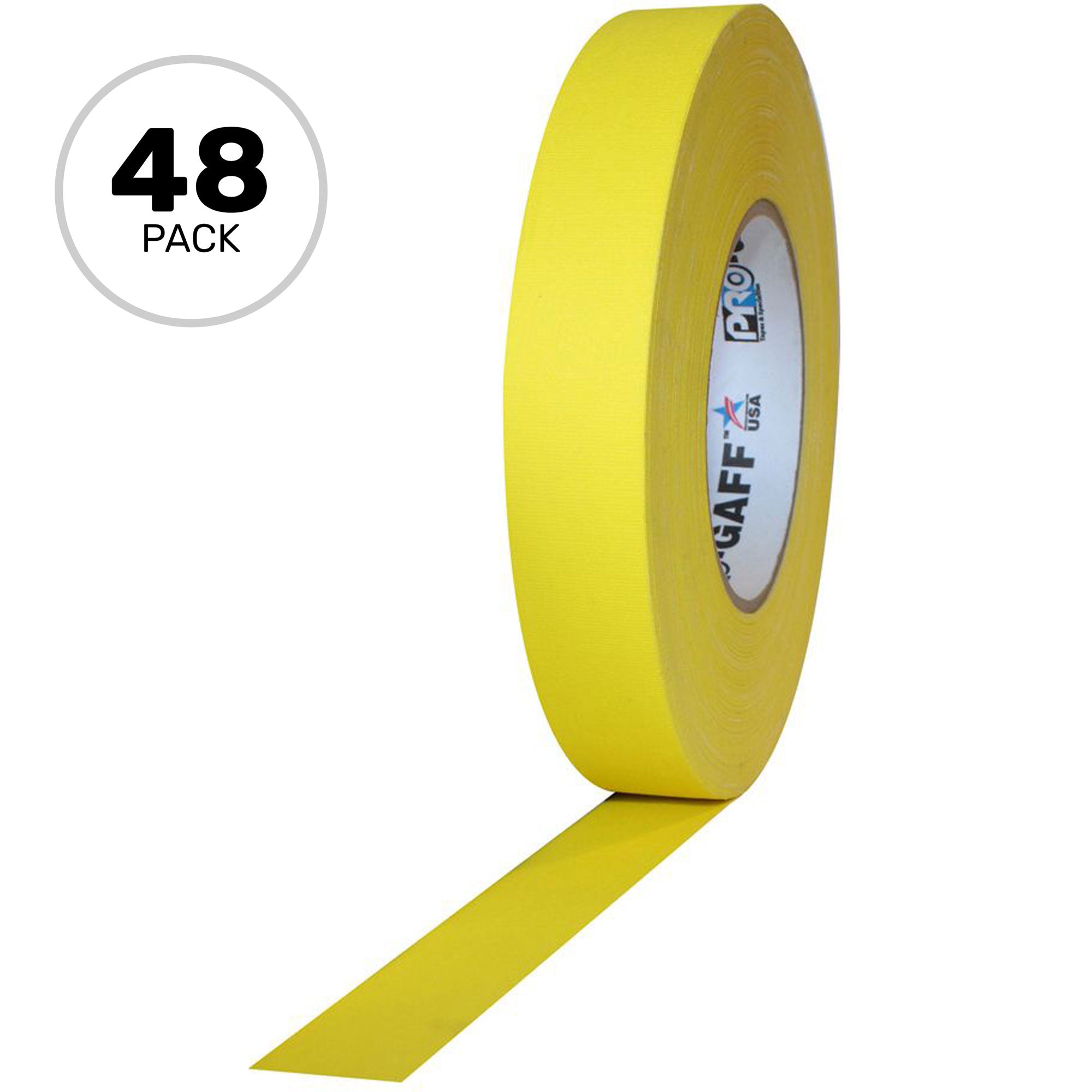ProTapes Pro Gaff Premium Matte Cloth Gaffers Tape 1" x 55yds (Yellow, Case of 48)