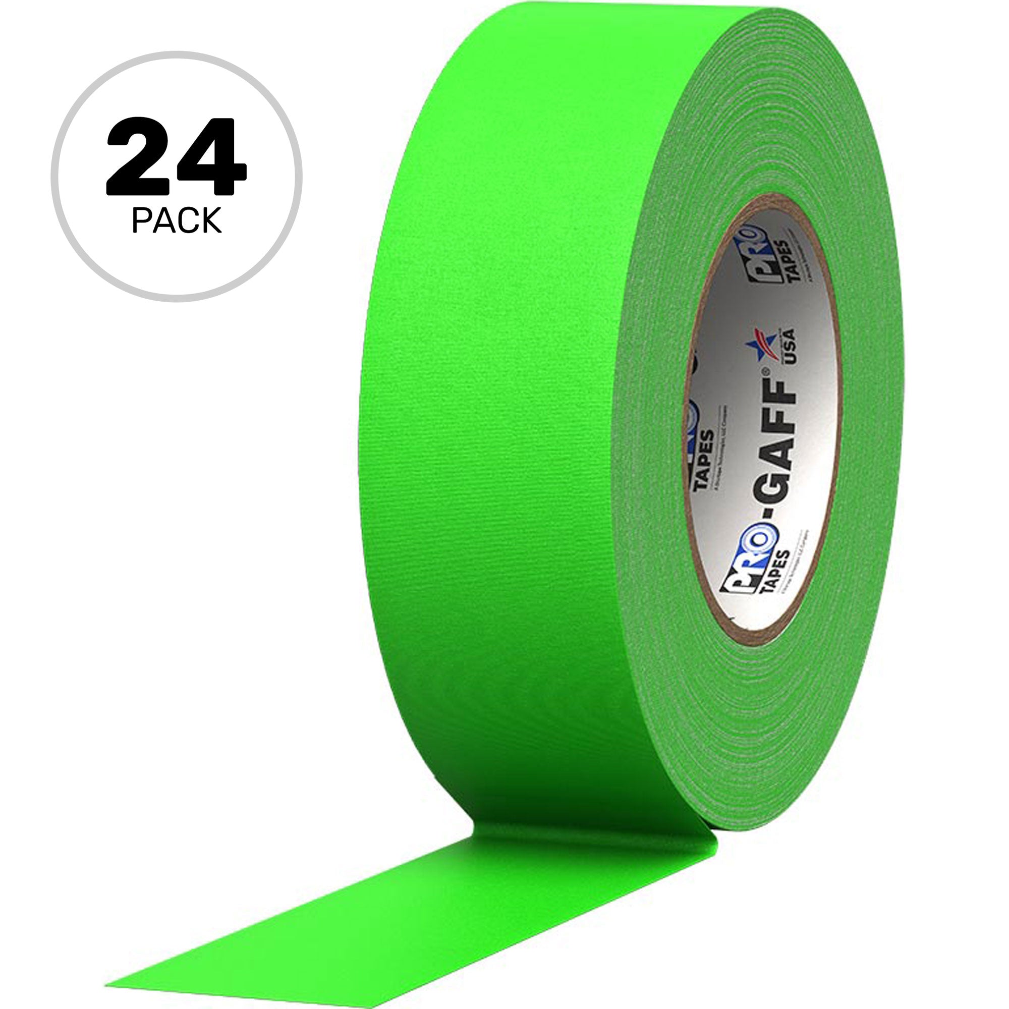 ProTapes Pro Gaff Premium Matte Cloth Gaffers Tape 2" x 50yds (Fluorescent Green, Case of 24)