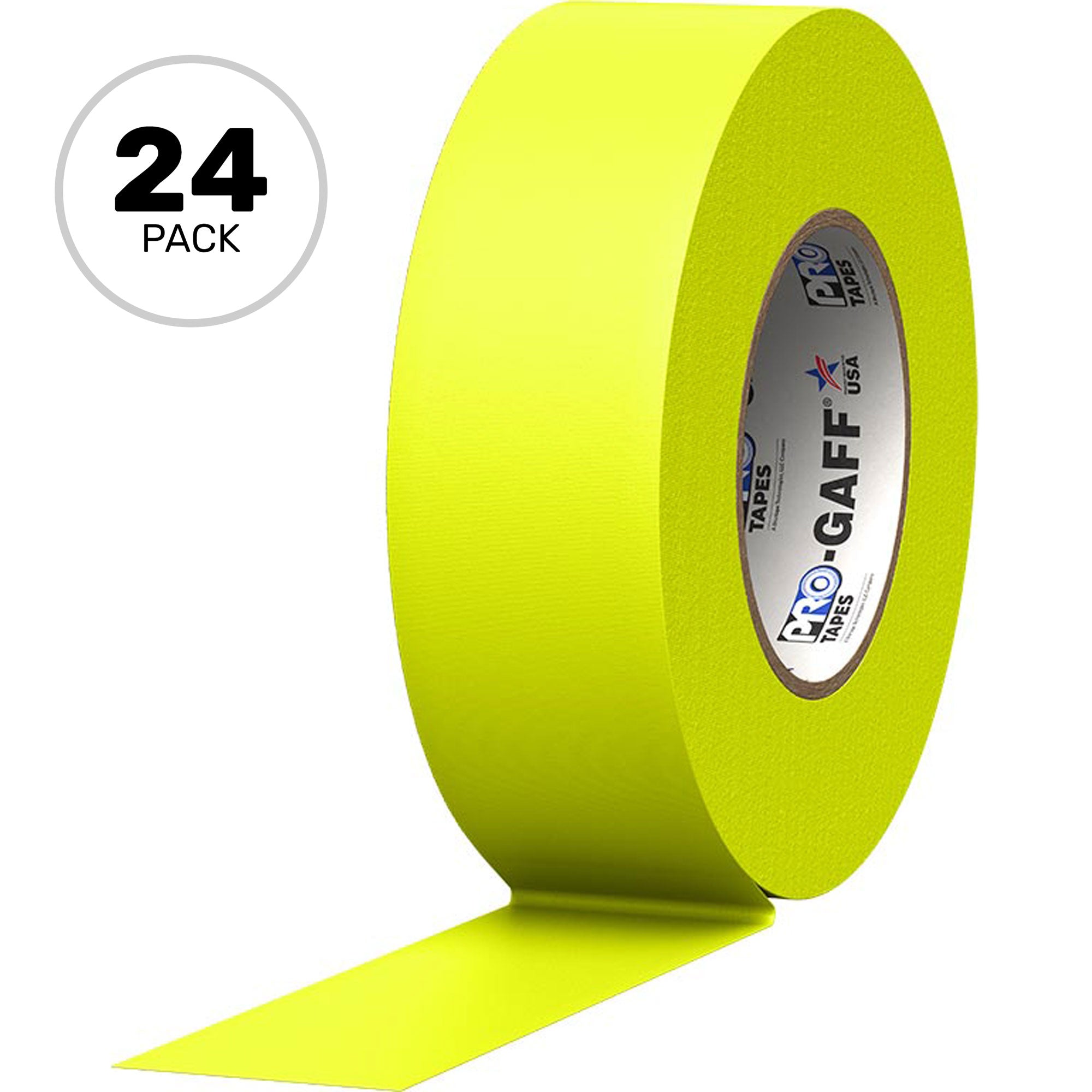 ProTapes Pro Gaff Premium Matte Cloth Gaffers Tape 2" x 50yds (Fluorescent Yellow, Case of 24)