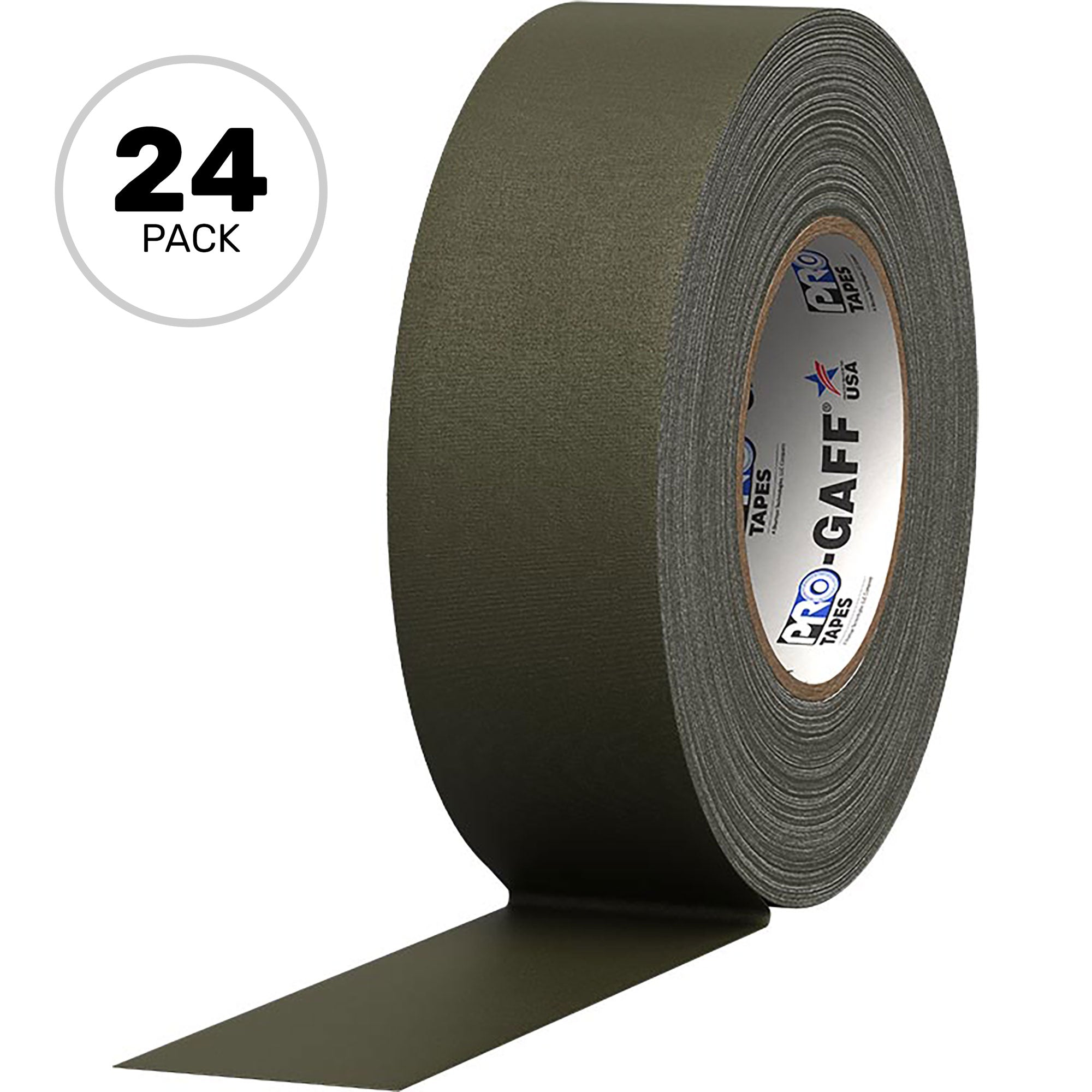 ProTapes Pro Gaff Premium Matte Cloth Gaffers Tape 2" x 55yds (Olive Drab OD Green, Case of 24)