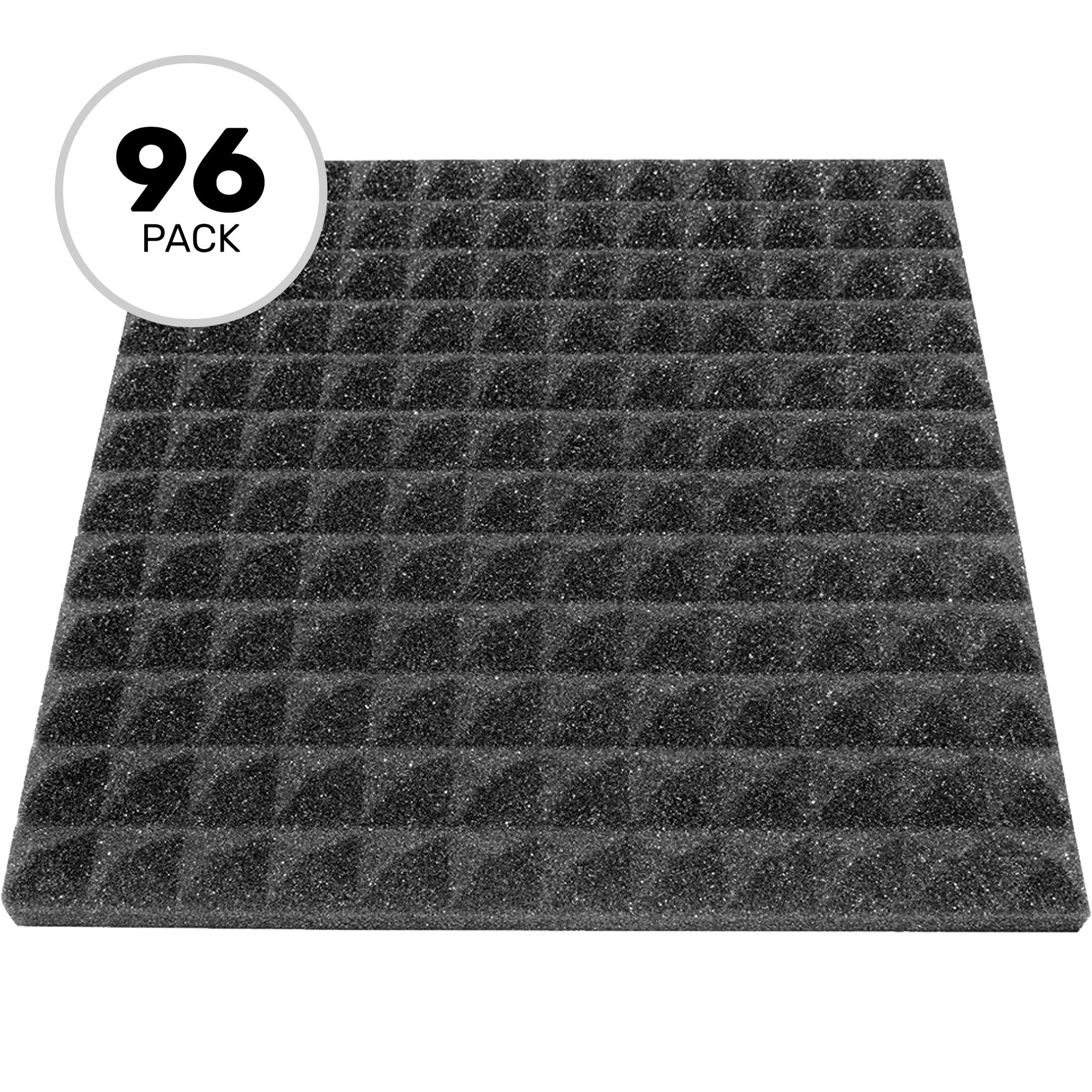 Performance Audio 12" x 12" x 1" Pyramid Acoustic Foam Tile (Charcoal, 96 Pack)