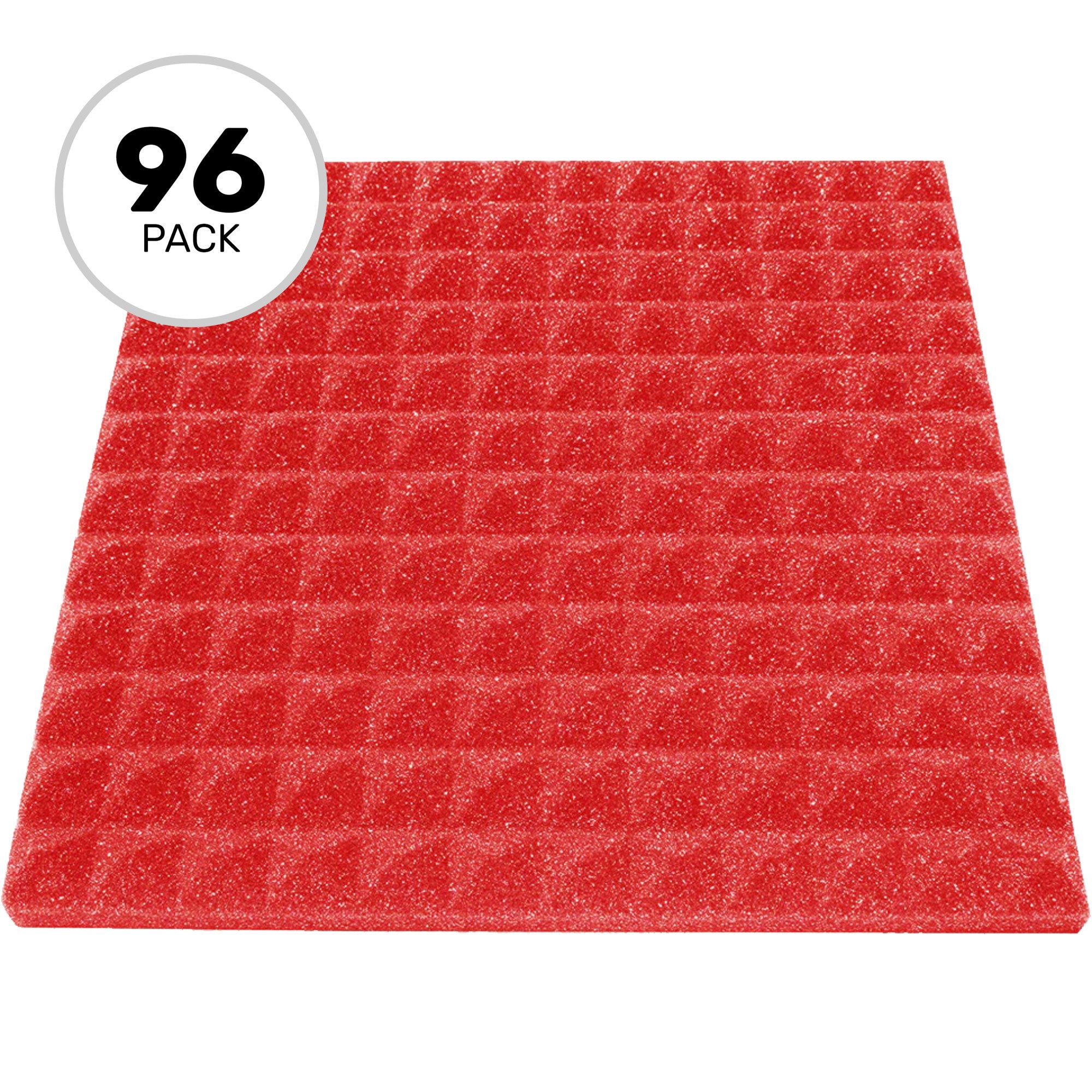 Performance Audio 12" x 12" x 1" Pyramid Acoustic Foam Tile (Red, 96 Pack)