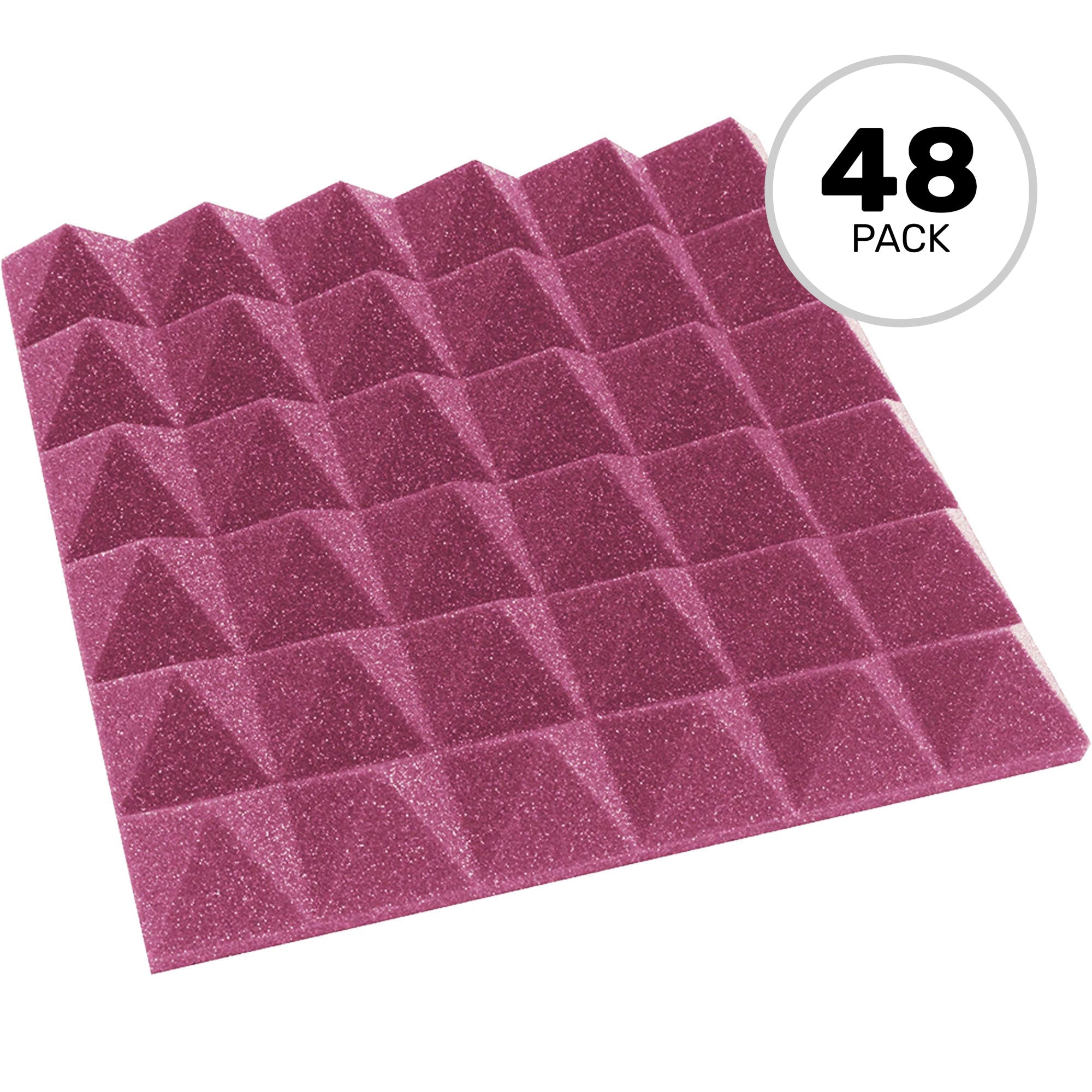 Performance Audio 12" x 12" x 2" Pyramid Acoustic Foam Tile (Plum, 48 Pack)