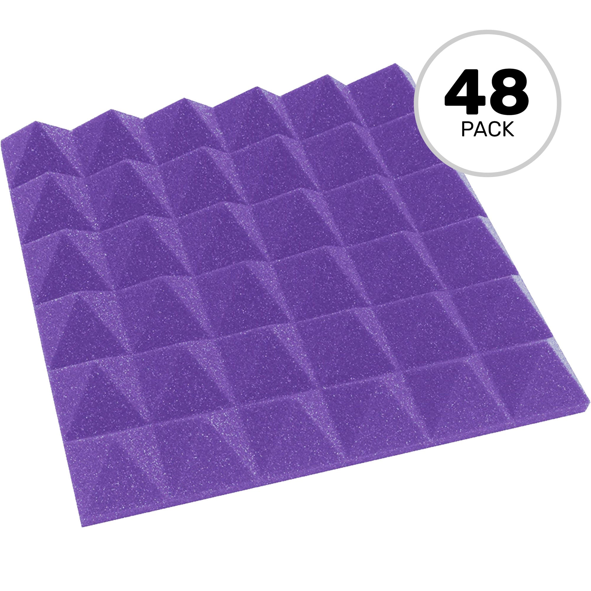 Performance Audio 12" x 12" x 2" Pyramid Acoustic Foam Tile (Purple, 48 Pack)