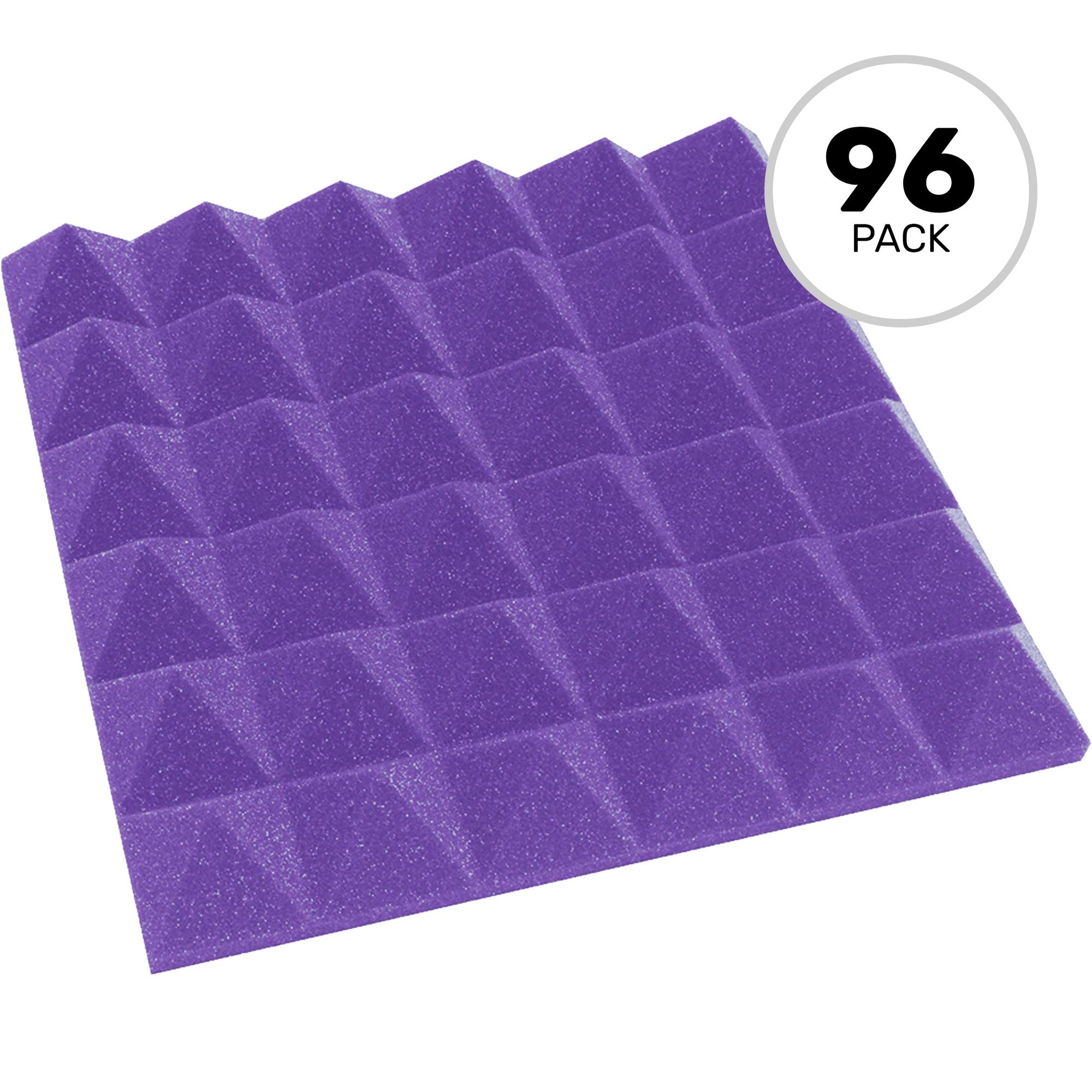 Performance Audio 12" x 12" x 2" Pyramid Acoustic Foam Tile (Purple, 96 Pack)