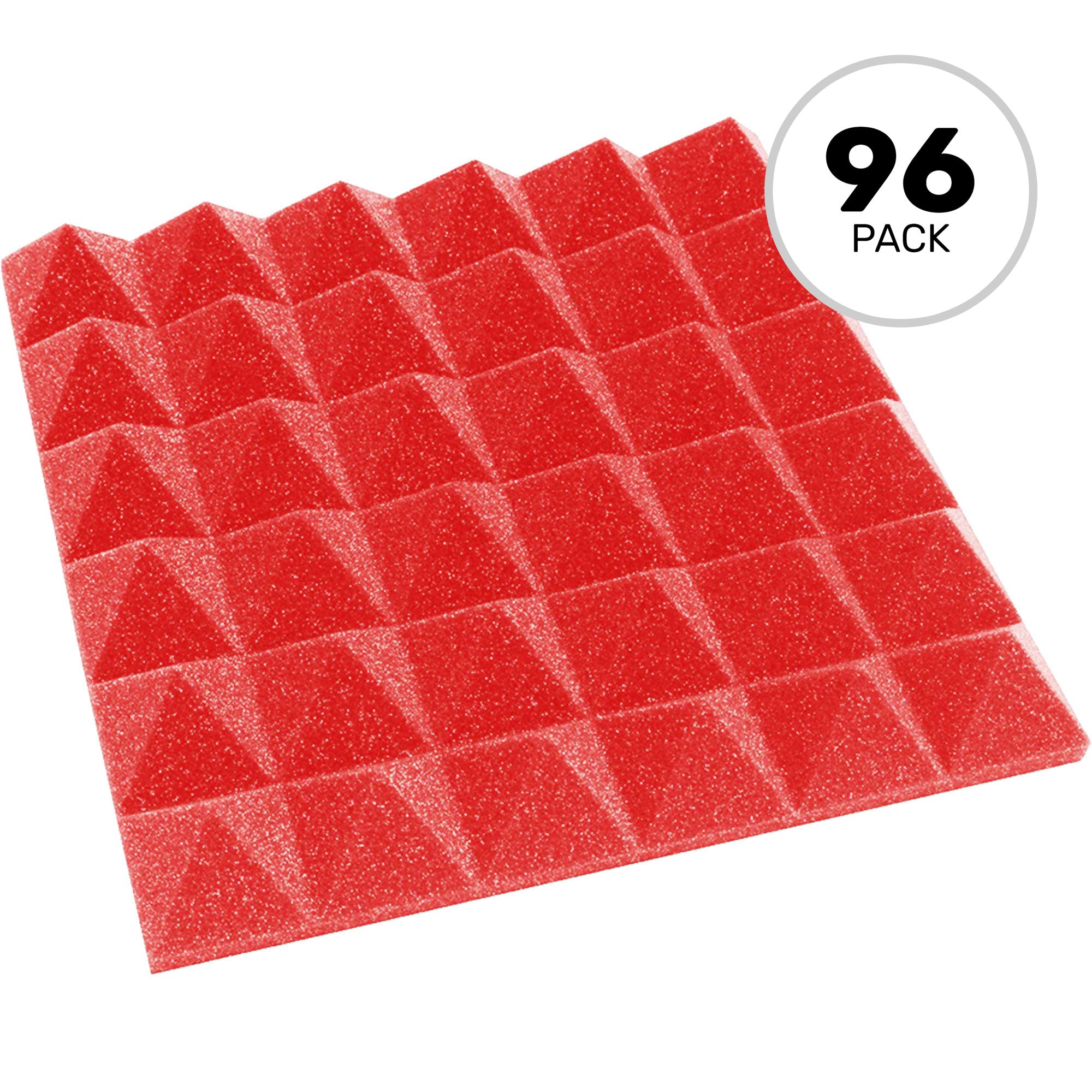 Performance Audio 12" x 12" x 2" Pyramid Acoustic Foam Tile (Red, 96 Pack)