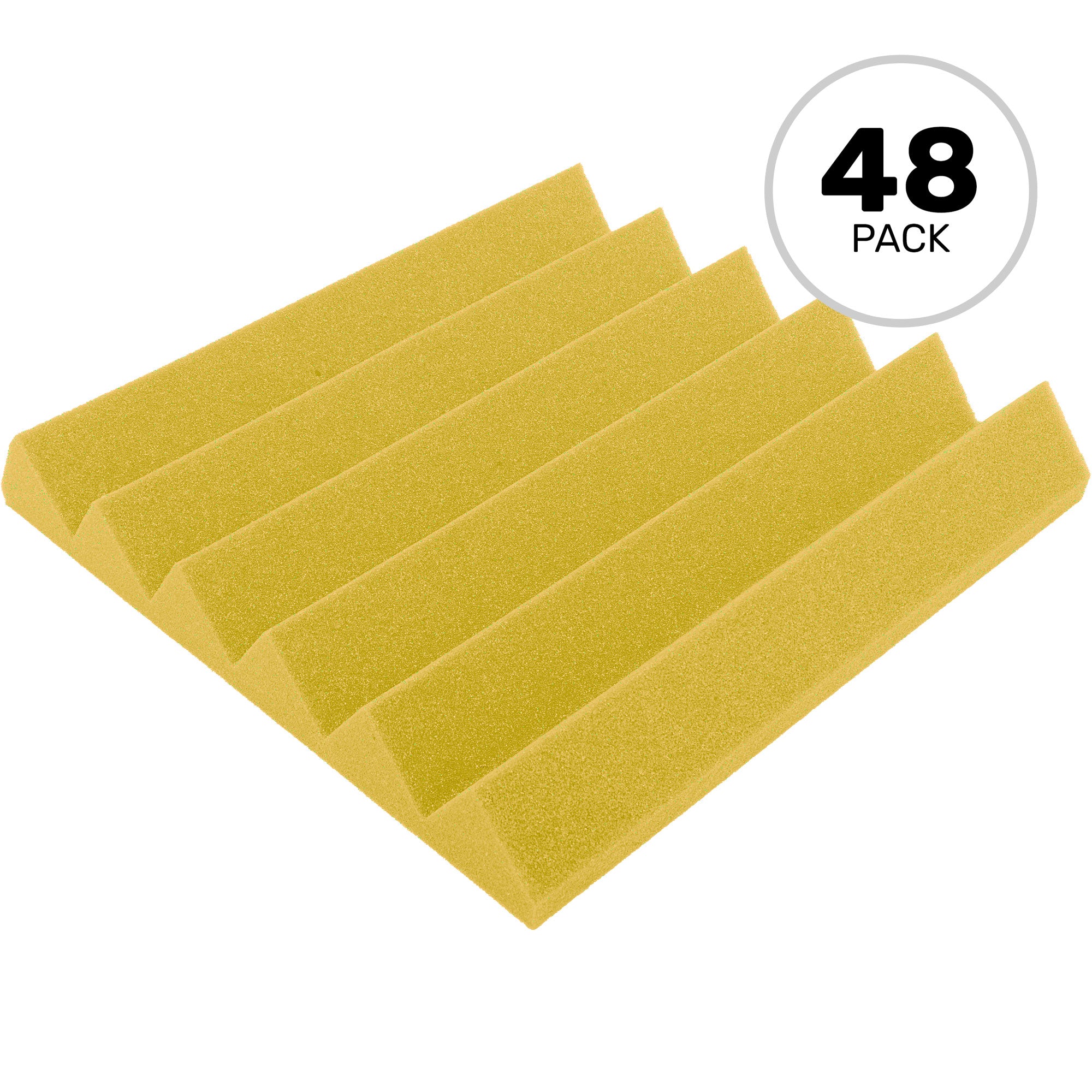 Performance Audio 12" x 12" x 2" Wedge Acoustic Foam Tile (Yellow, 48 Pack)