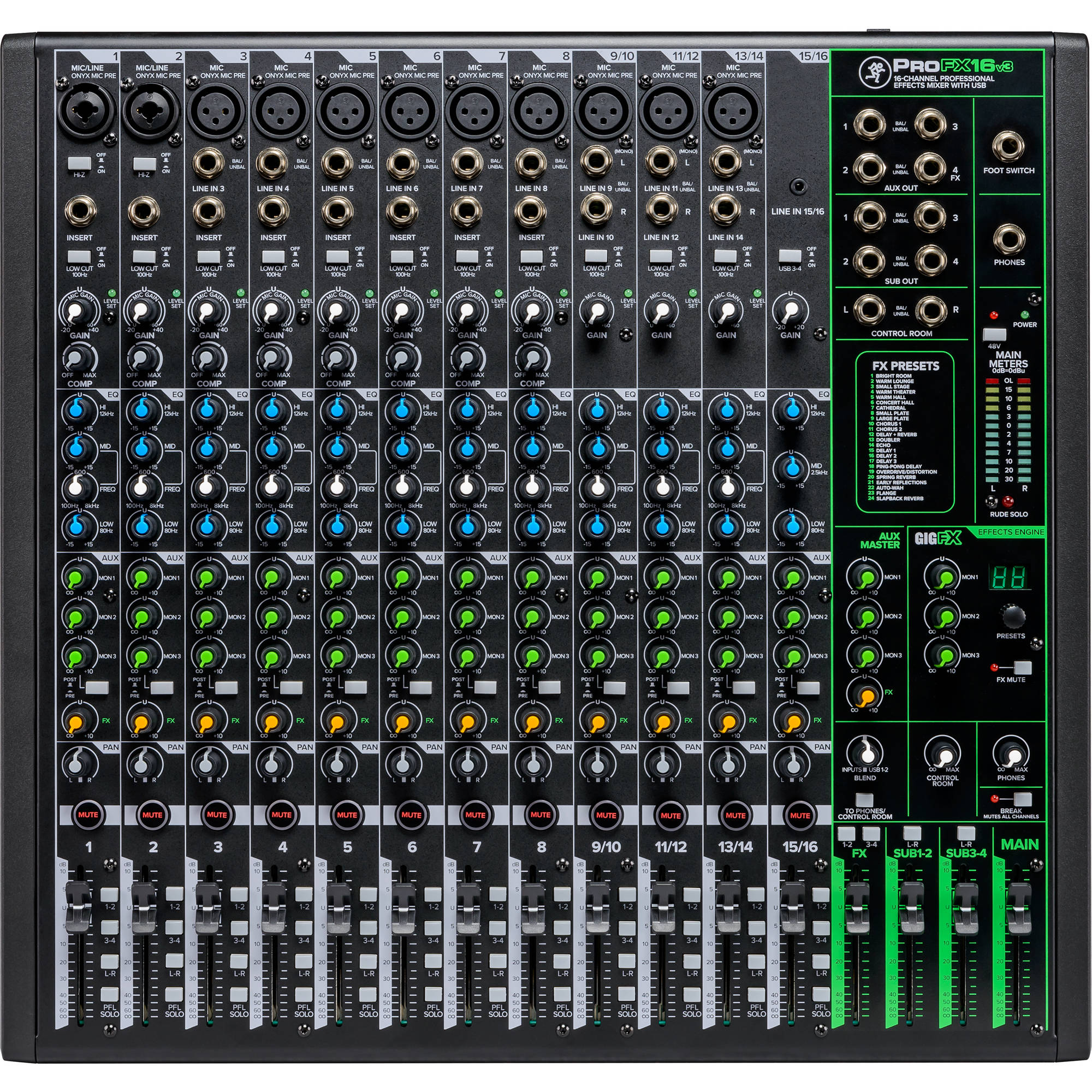 Mackie ProFX16v3 16-Channel 4-Bus Professional Effects Mixer with USB
