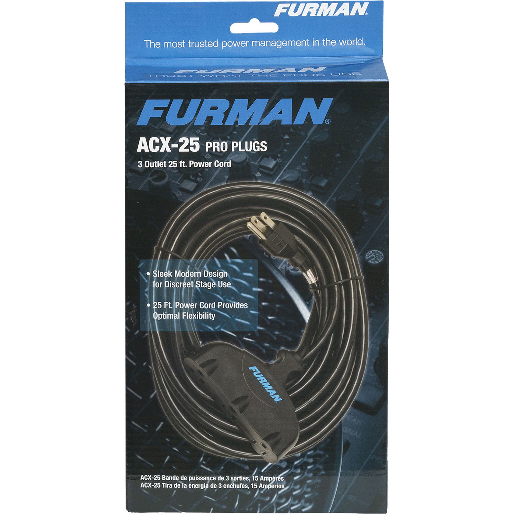 Furman ACX-25 3-Outlet AC Power Extension Cord (14 AWG, 25')