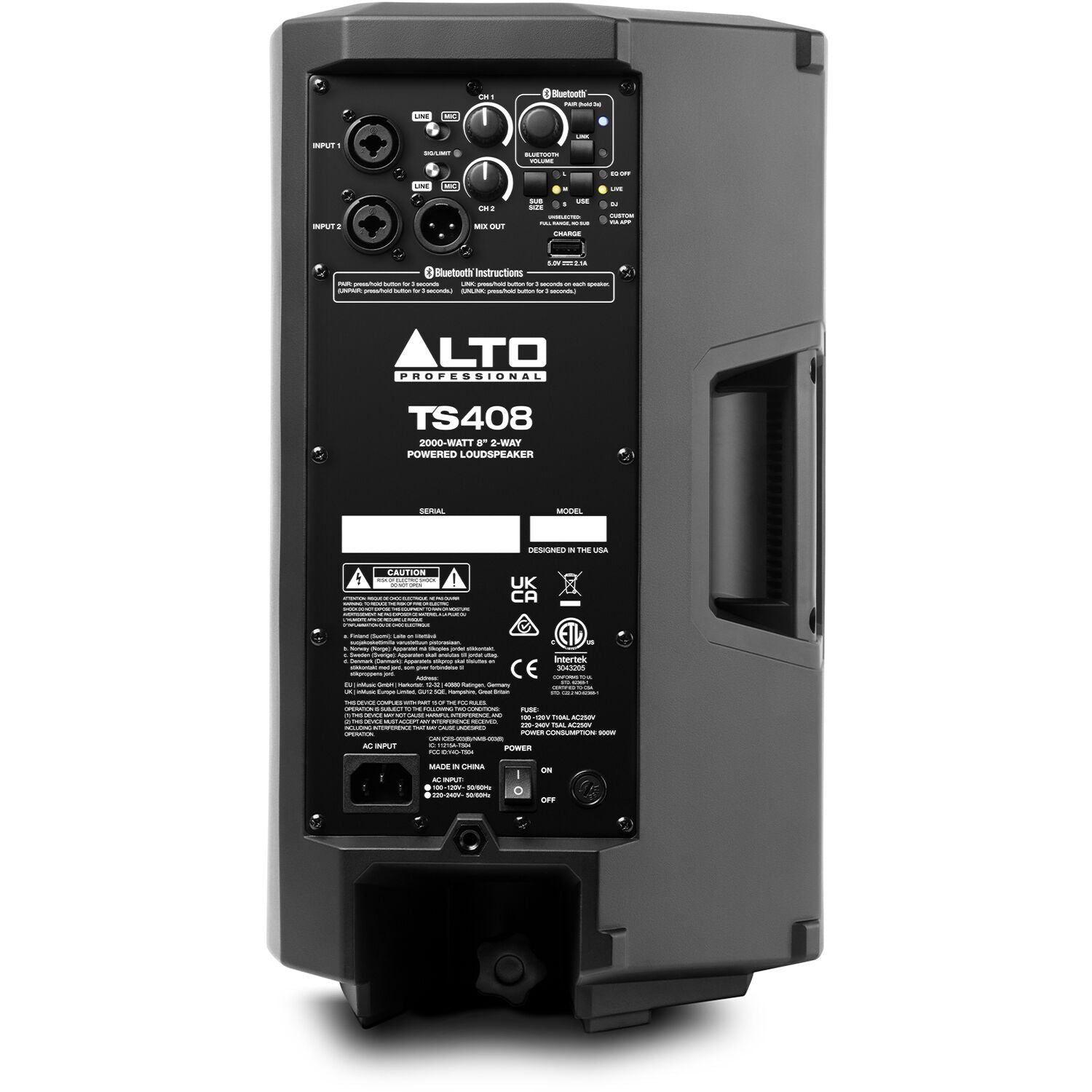 Alto Professional TS408 TrueSonic 4 Series 2000W 2-Way Active Loudspeaker with Bluetooth (8")