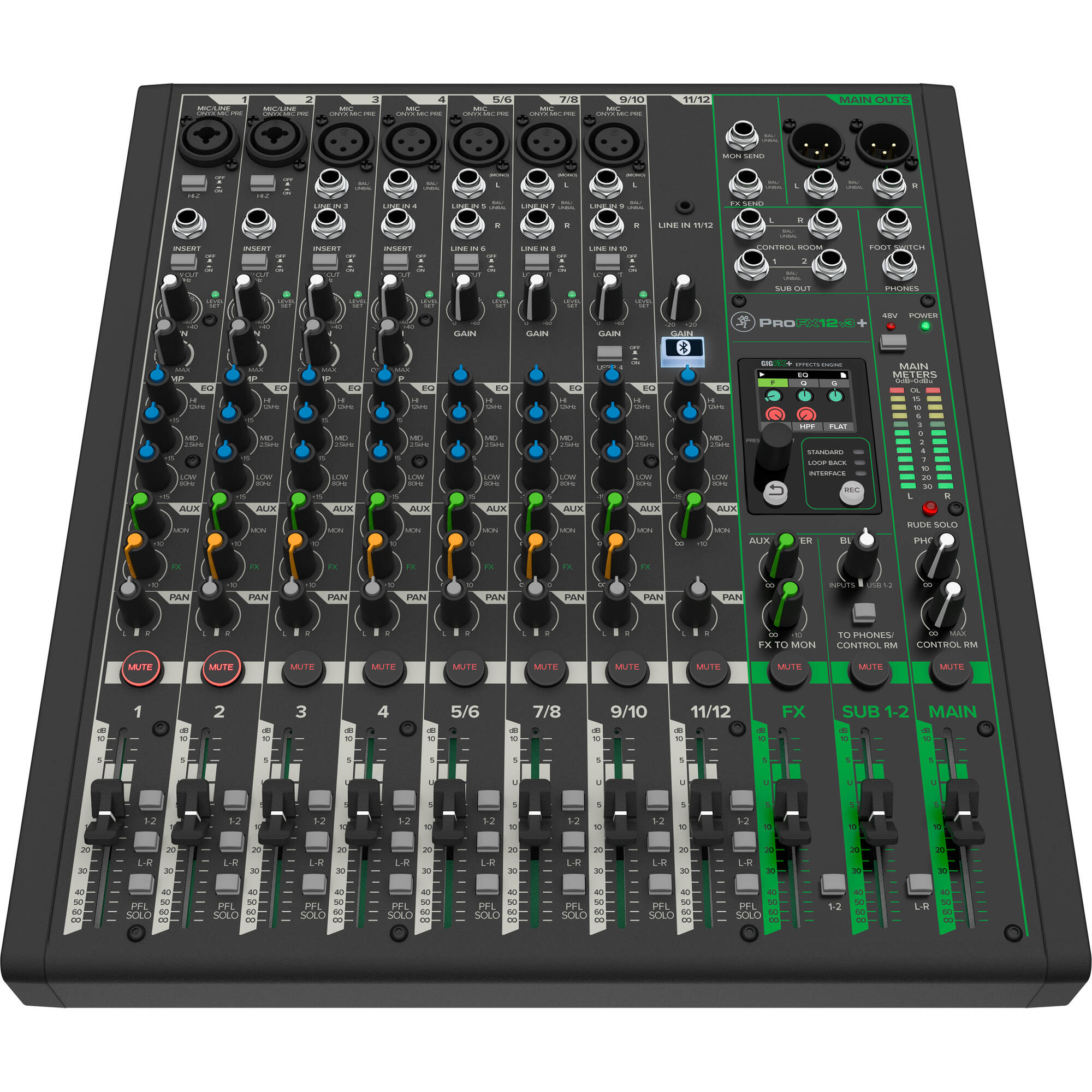 Mackie ProFX12v3+ 12-Channel Analog Mixer with Built-In FX, USB Recording, and Bluetooth