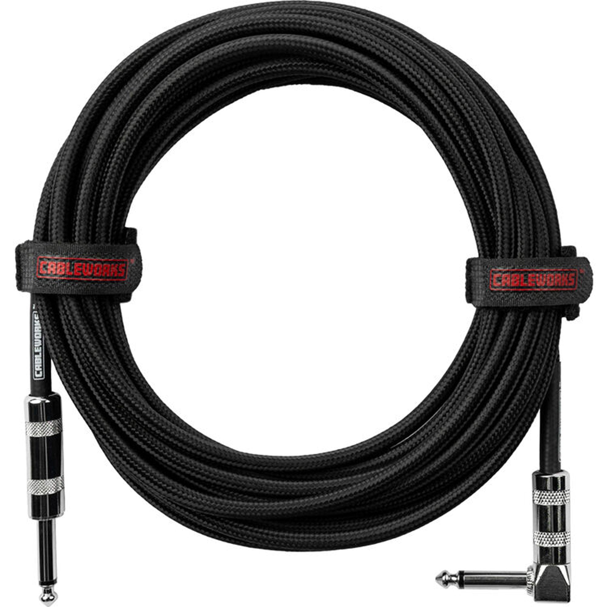 Gator Backline Series 1/4" Straight to 1/4" Right Angle Braided Instrument Cable (Black/Black, 20')