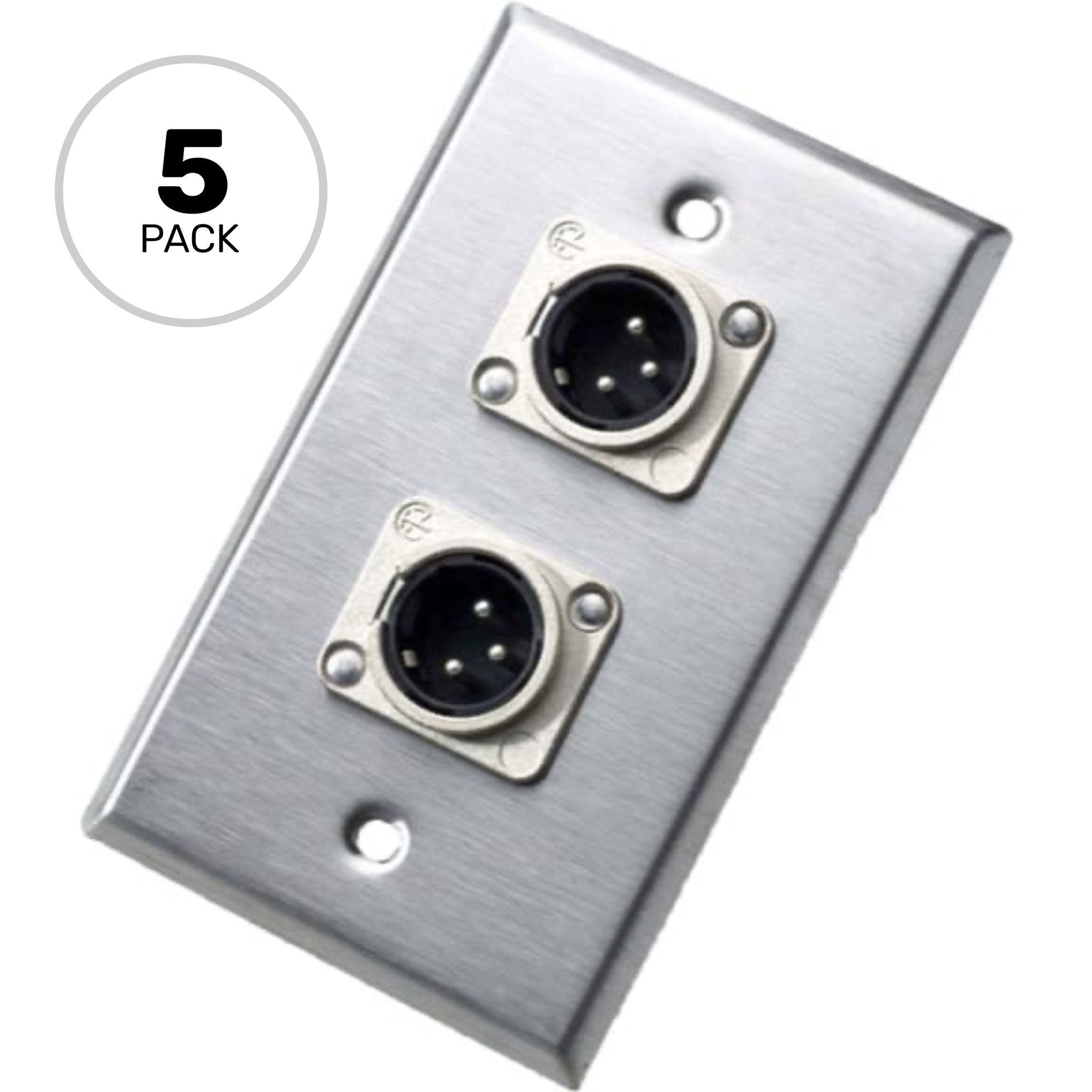 Neutrik 203M Single Gang Wall Plate with Dual Male 3-Pin XLR (5 Pack)