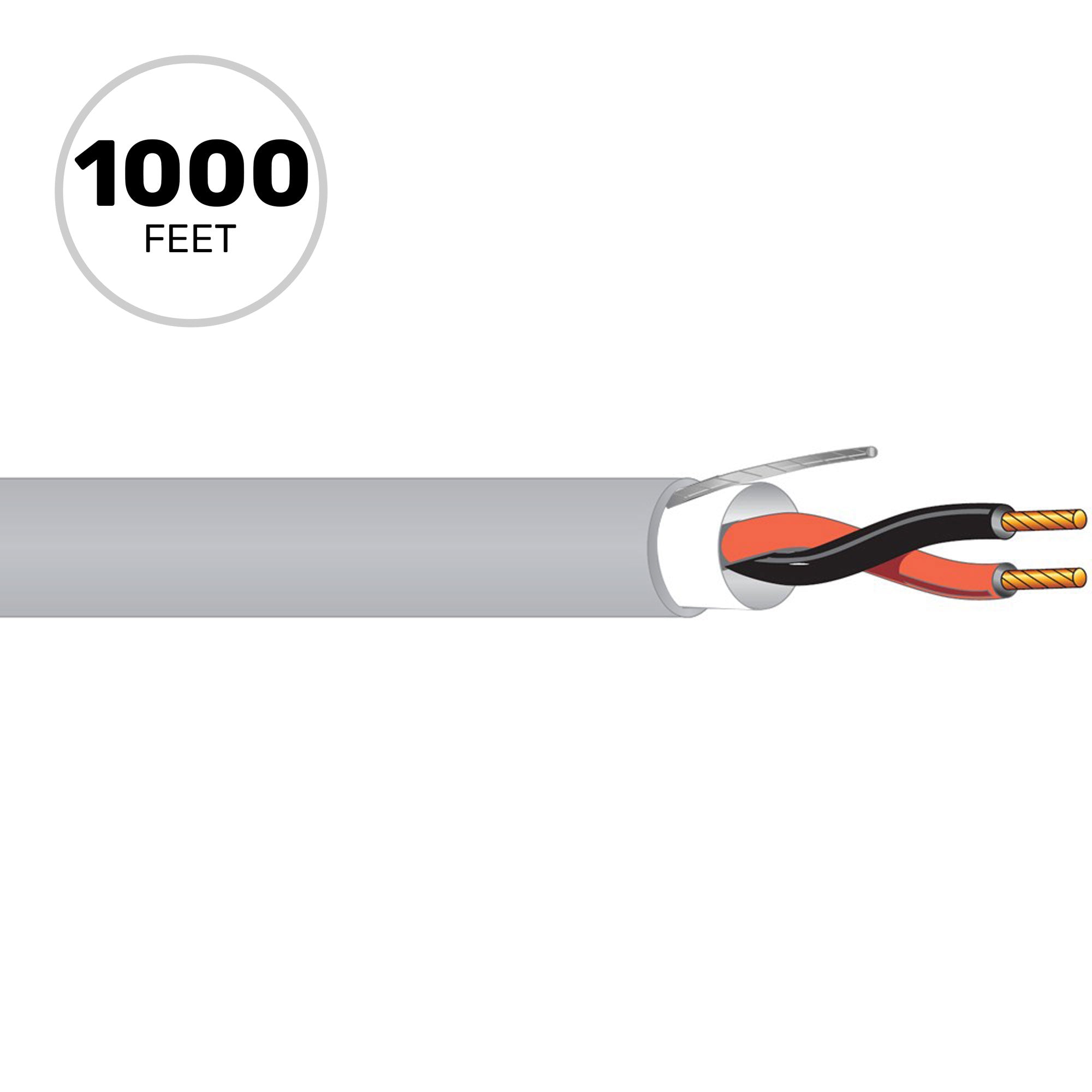 West Penn 25291B Plenum 22 AWG 2 Conductor Shielded CMP Audio and Control Cable (Grey, 1000' Roll)