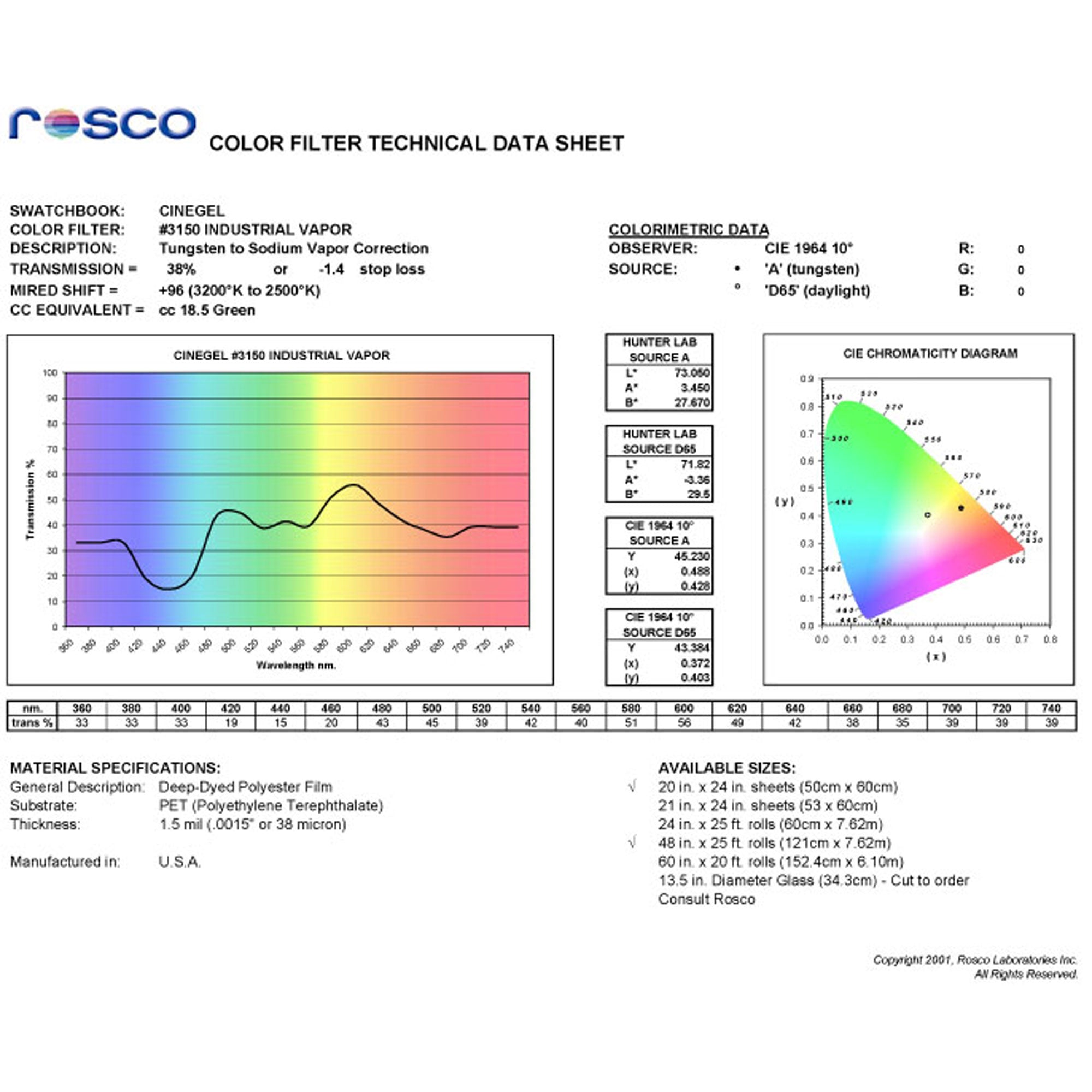 Rosco #3150 Roscolux Filter Gel Industrial Vapor (48" x 25' Roll)