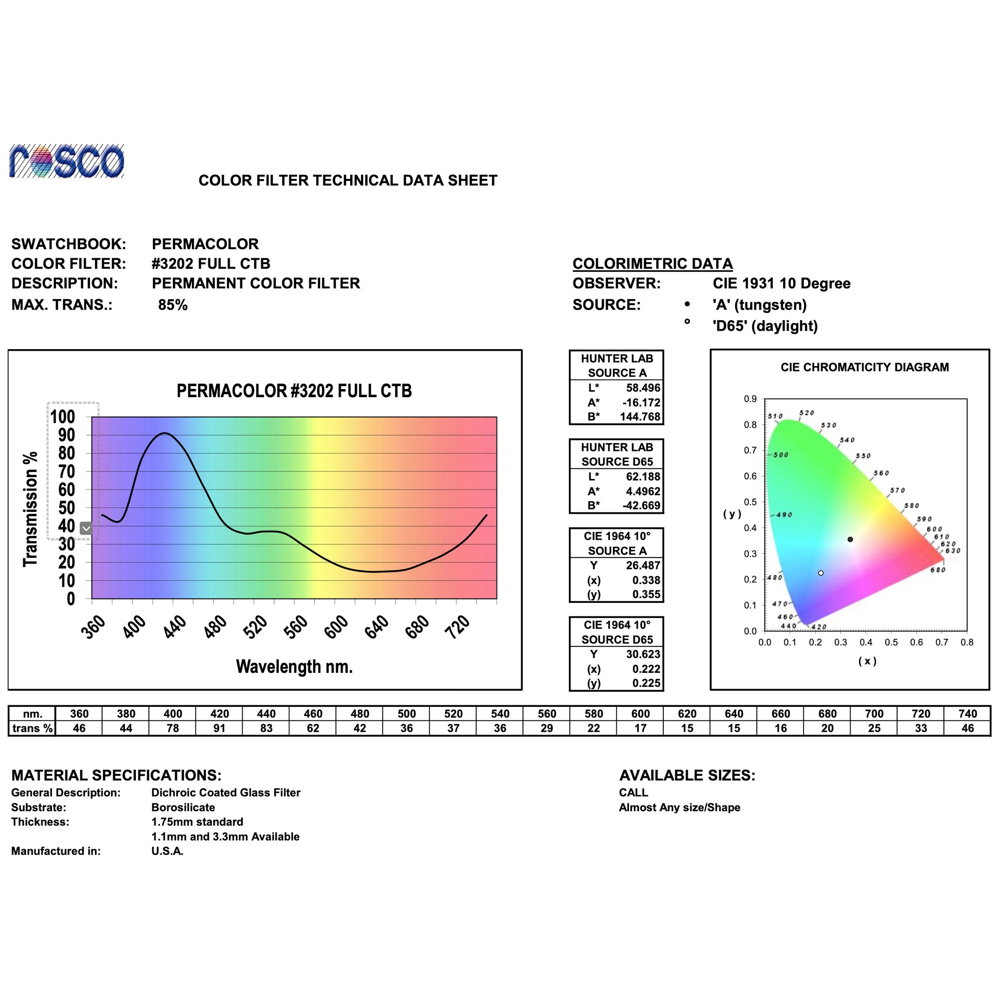 Rosco #3202 Roscolux Filter Gel Full Blue (CTB) (20" x 24" Sheet)