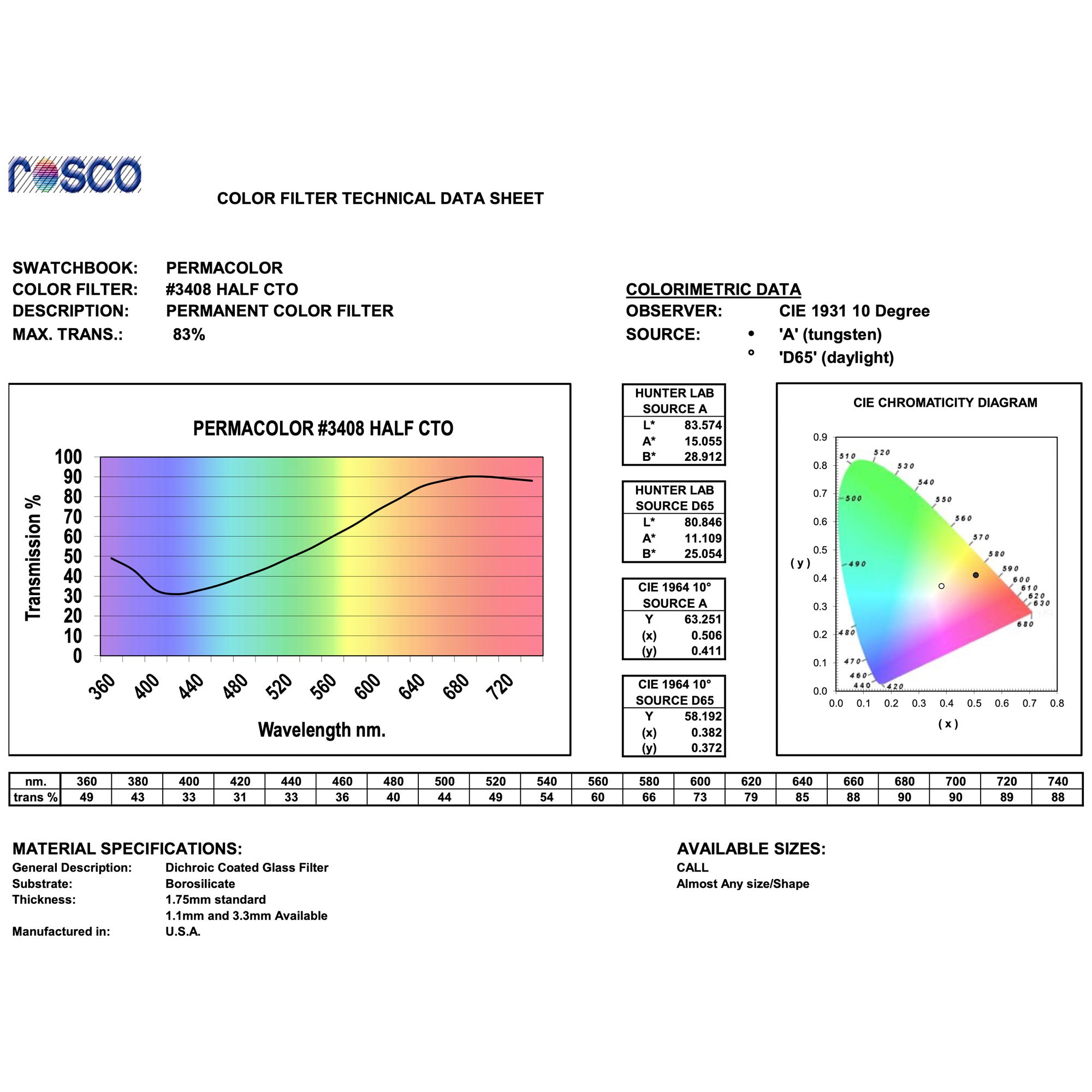 Rosco #3408 Roscolux Filter Gel Roscosun 1/2 CTO (20" x 24" Sheet)