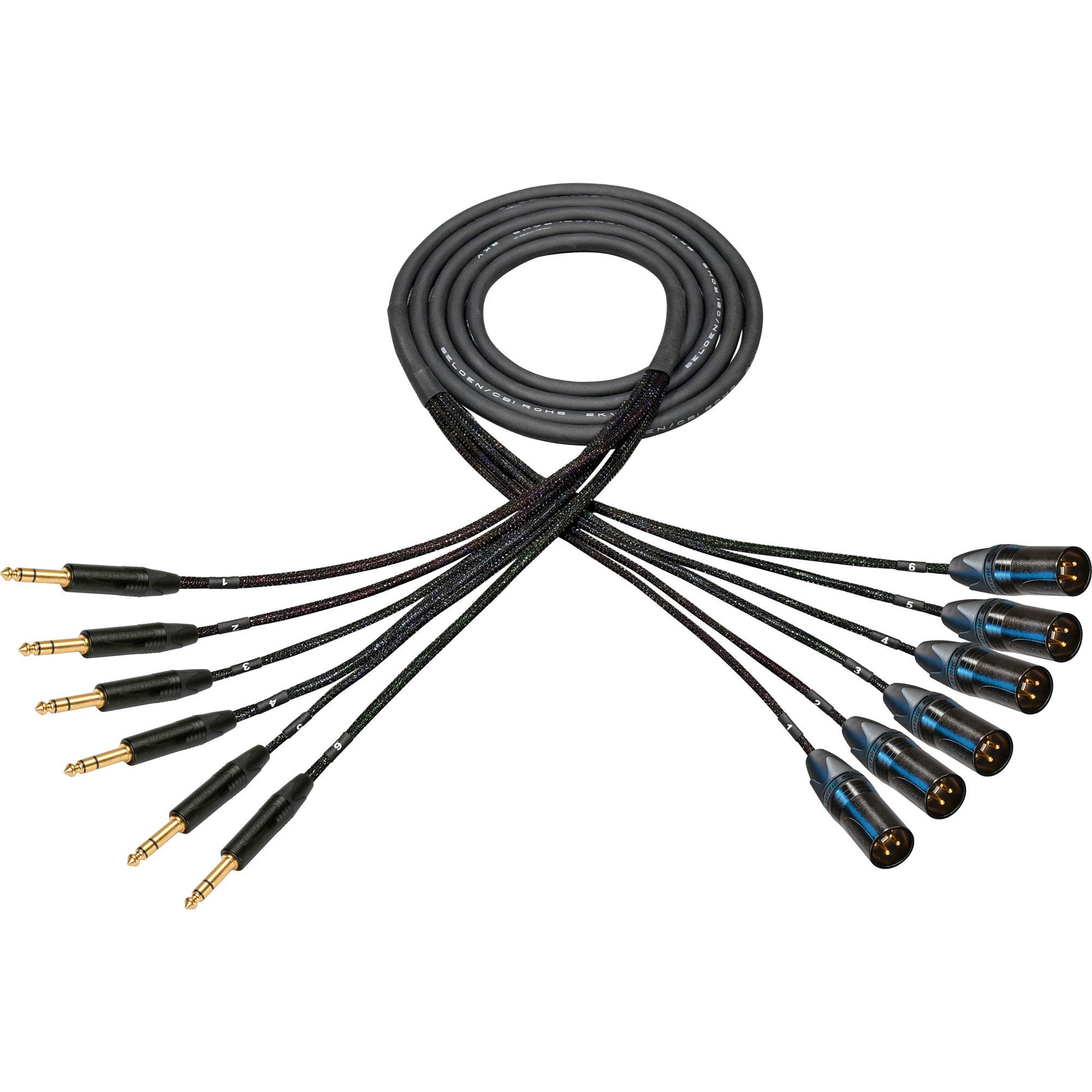 Custom Cables 6-Channel Audio Snake Made from CBI BW-MPA-6 & Pro Connectors (XLR to 1/4" TRS)