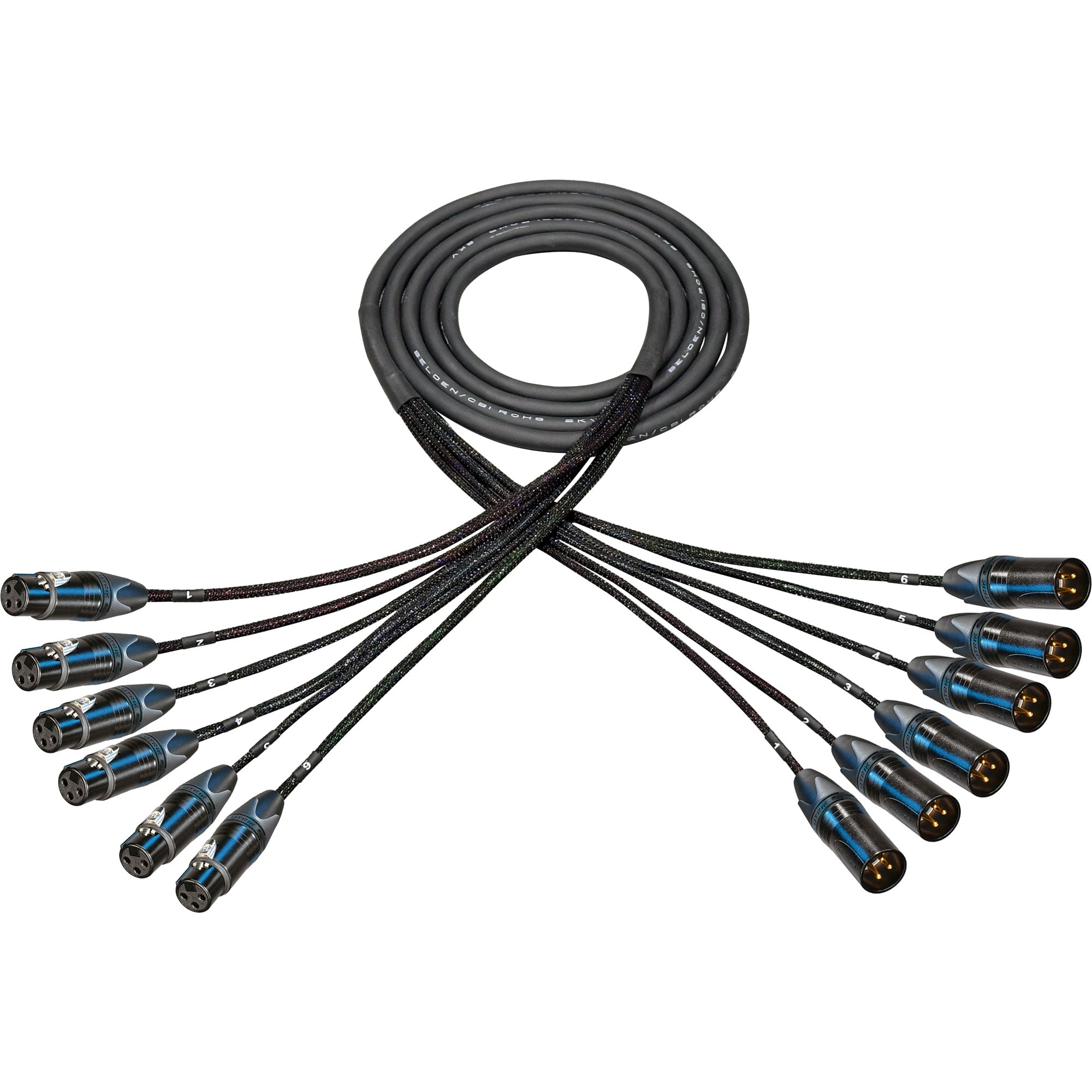 Custom Cables 6-Channel Audio Snake Made from CBI BW-MPA-6 & Pro Connectors (Config per Channel)