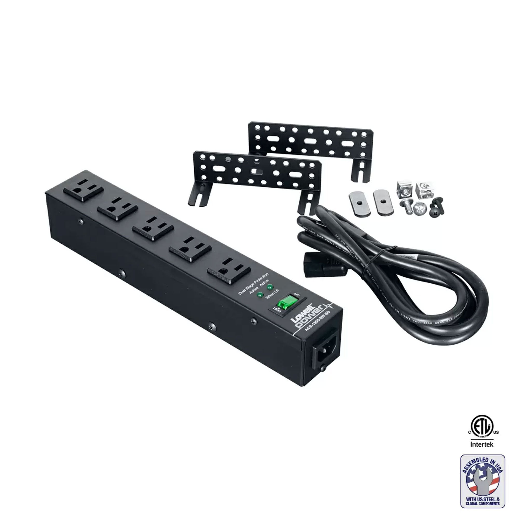 Lowell ACS-1505-SW-SD 15A Power Strip with 5 Outlets, On/Off Switch and Surge Protection