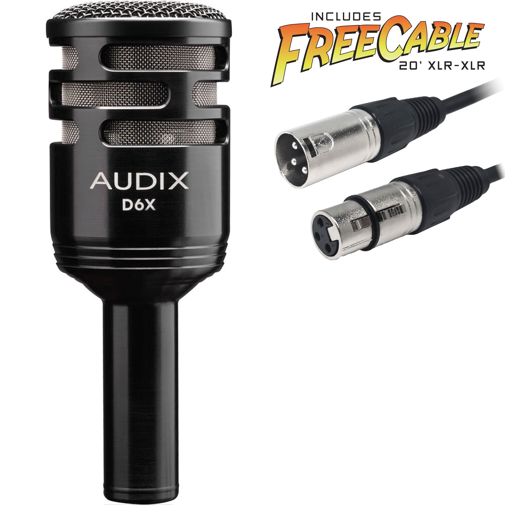 Audix D6X Dynamic Cardioid Instrument Microphone with FREE 20' XLR Cable