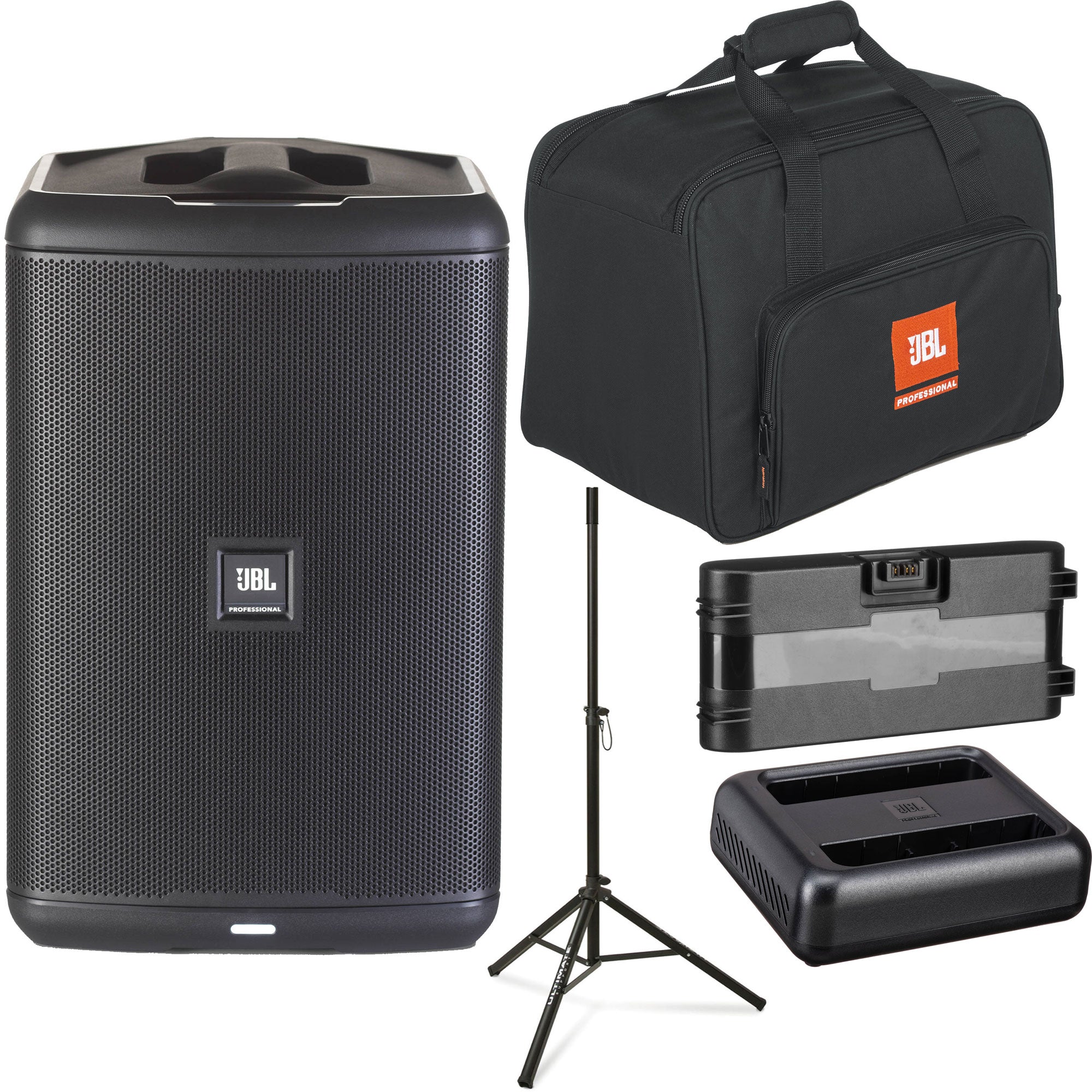 JBL EON ONE Compact Portable PA Speaker with Stand, Tote Bag, Extra Battery and Dual-Bay Charger