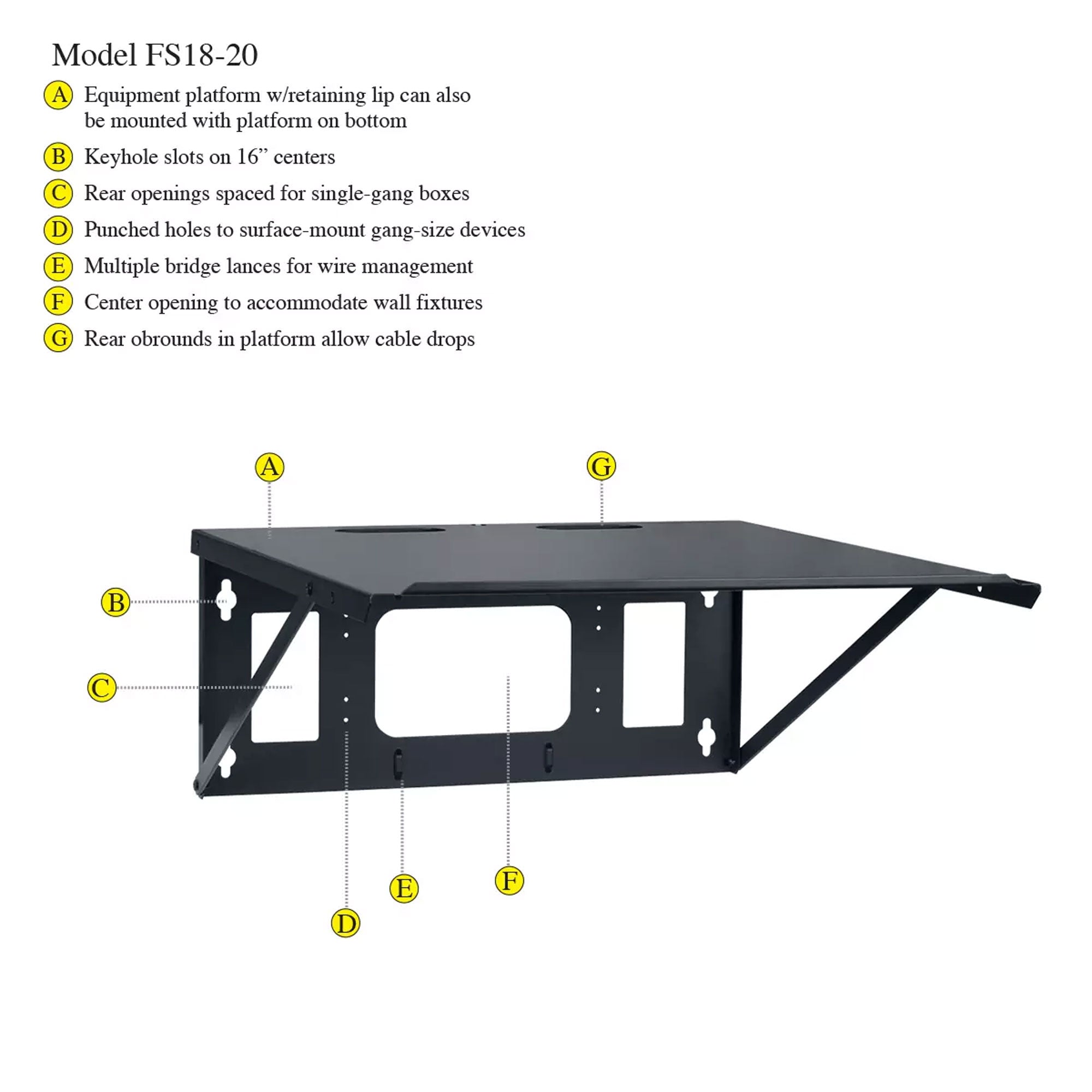 Lowell FS18-20 Wall Shelf (20" Deep)