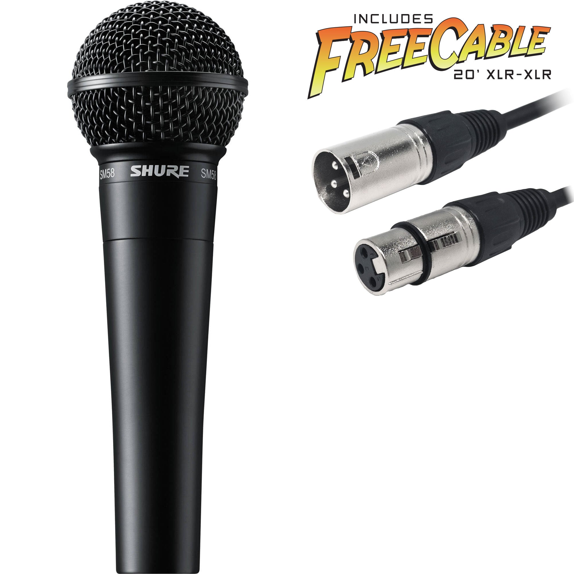Shure SM58 Dynamic Cardioid Vocal Microphone with FREE 20' XLR Cable (Special Black Edition)