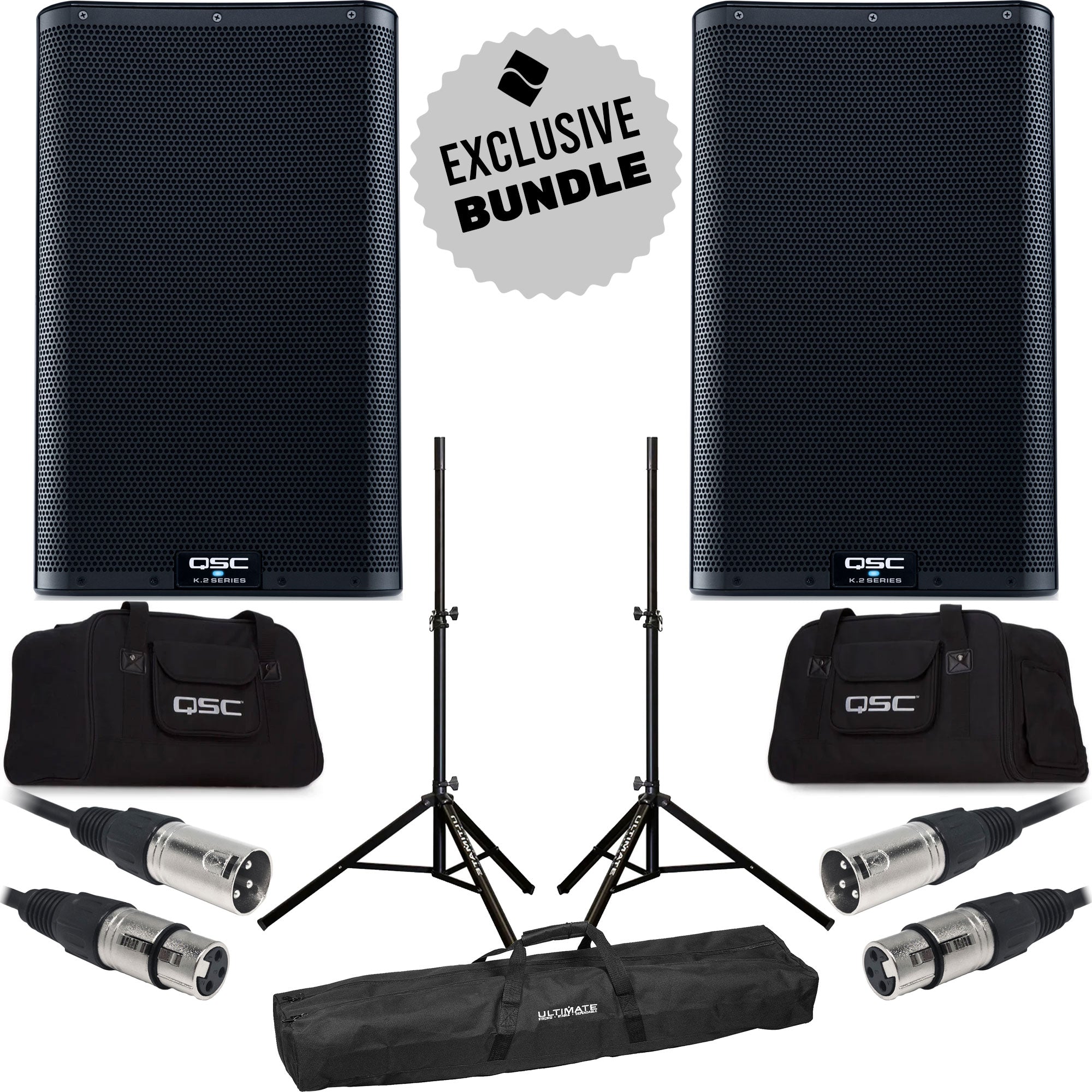 QSC K10.2 K.2 Series 10" 2-Way 2000W Complete Powered Loudspeaker Essentials Bundle (Pair)