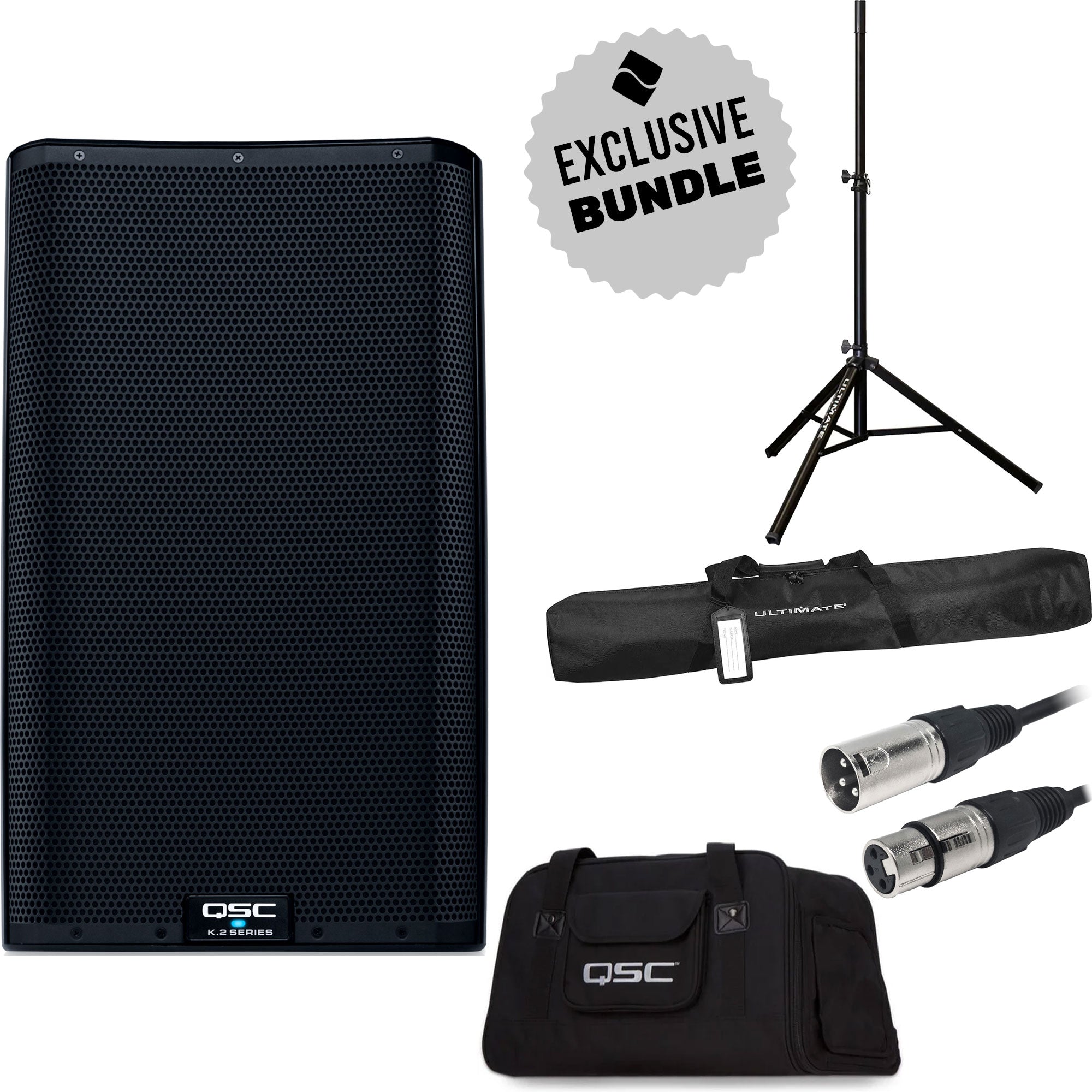 QSC K12.2 K.2 Series 12" 2-Way 2000W Complete Powered Loudspeaker Essentials Bundle