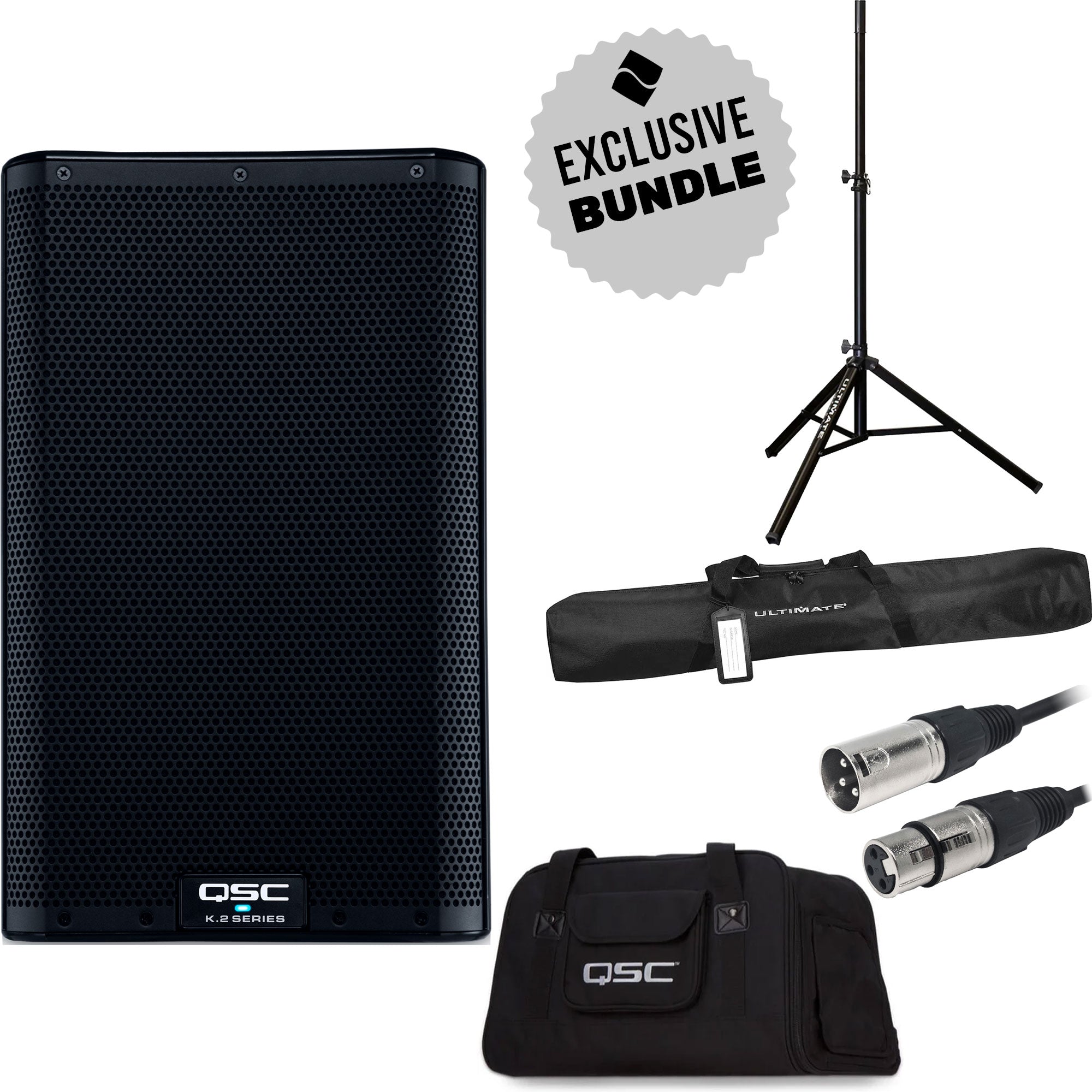 QSC K8.2 K.2 Series 8" 2-Way 2000W Complete Powered Loudspeaker Essentials Bundle