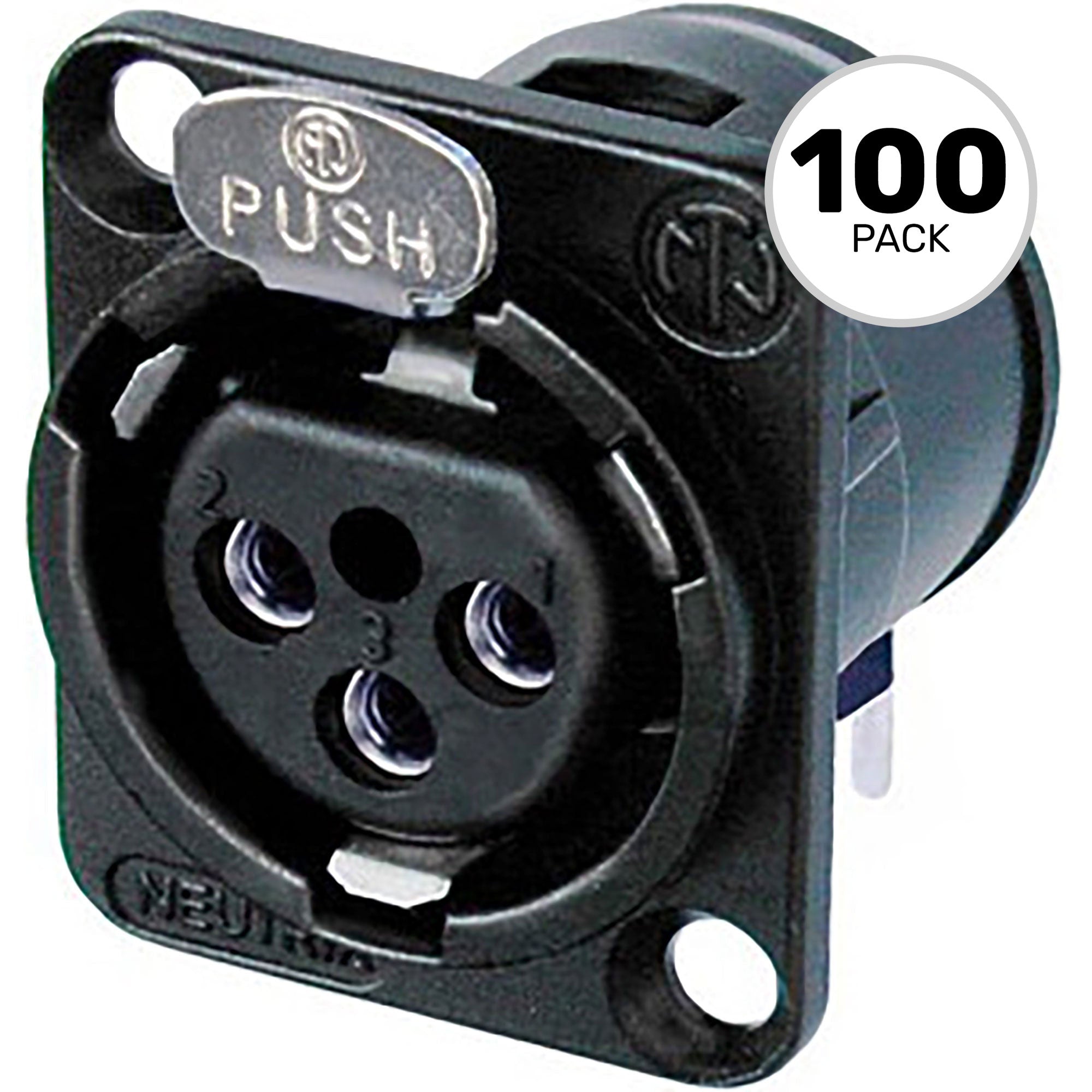 Neutrik NC3FD-H-BAG Horizontal PCB Female 3-Pin XLR Chassis Connector (Black/Silver, Box of 100)