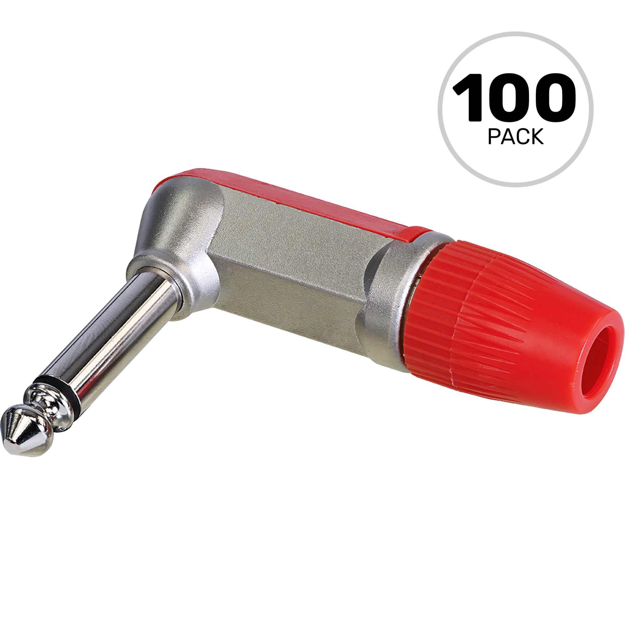 Neutrik Rean NYS207-2 Right-Angle 1/4" Mono Phone Plug with Red Boot (Nickel/Silver, Box of 100)