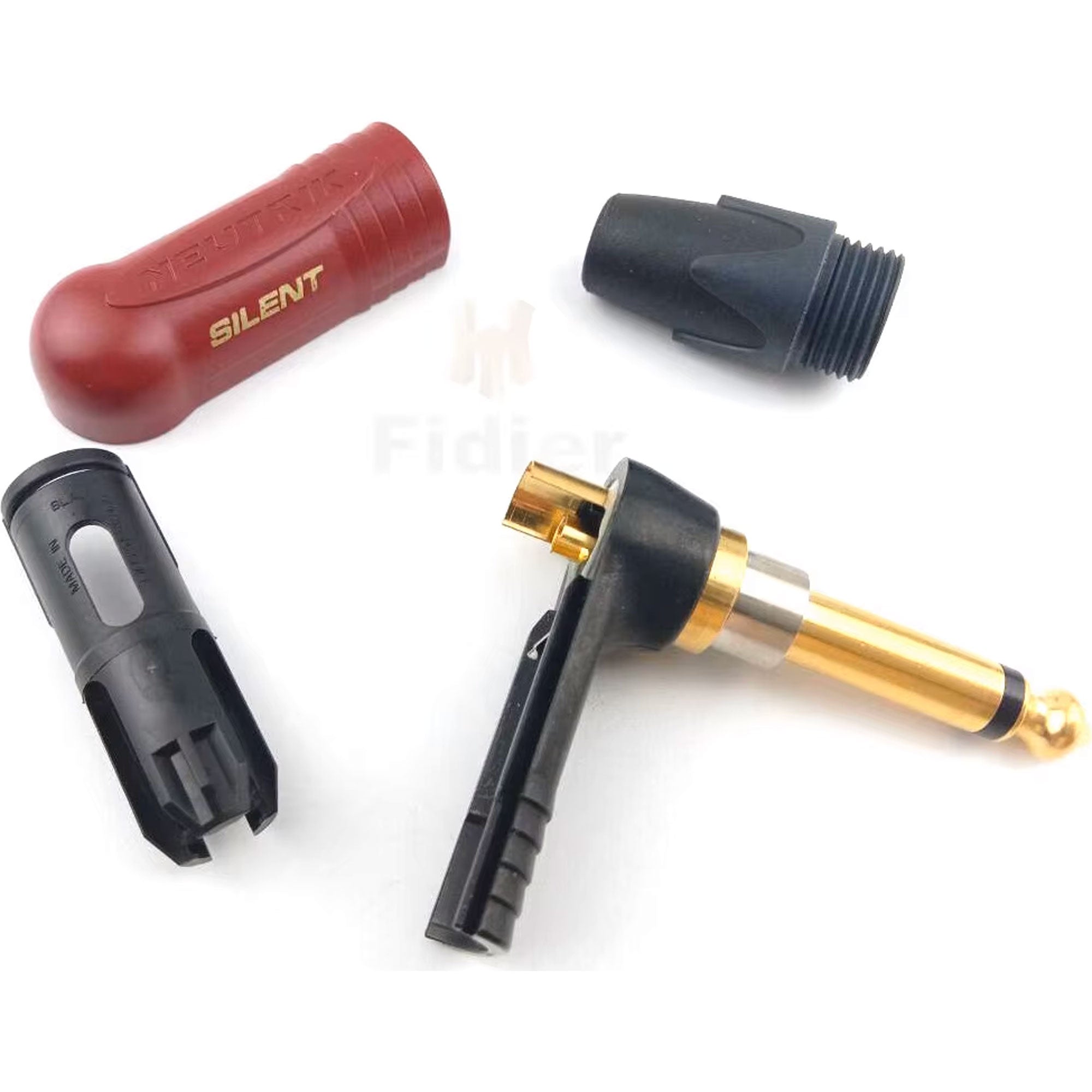 Neutrik NP2RX-AU-SILENT Professional Right-Angle 1/4" TS Mono silentPLUG (Red/Gold)