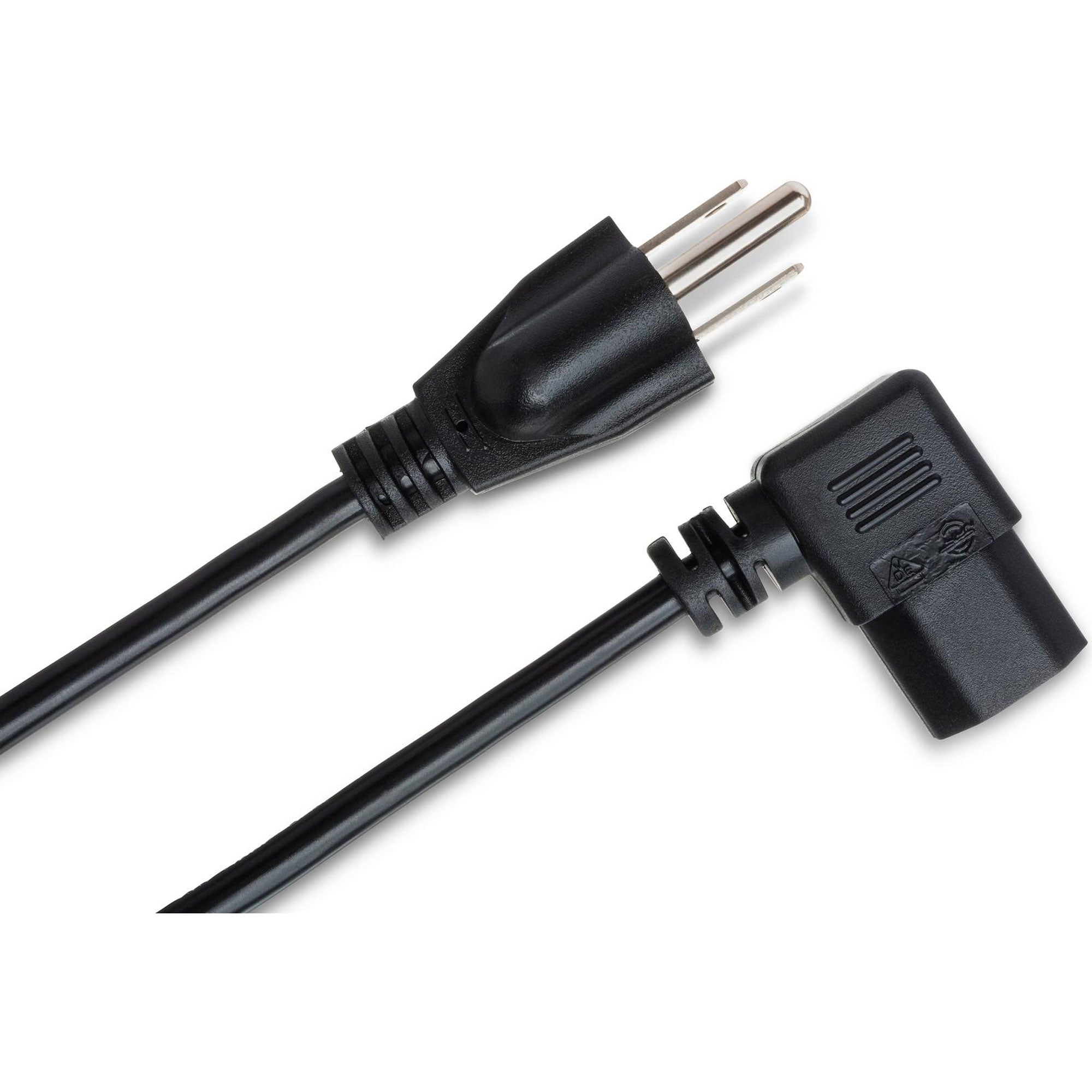 Hosa PWC-141.5R Power Cord 18 AWG, Right-Angle IEC C13 to NEMA 5-15P (1.5')