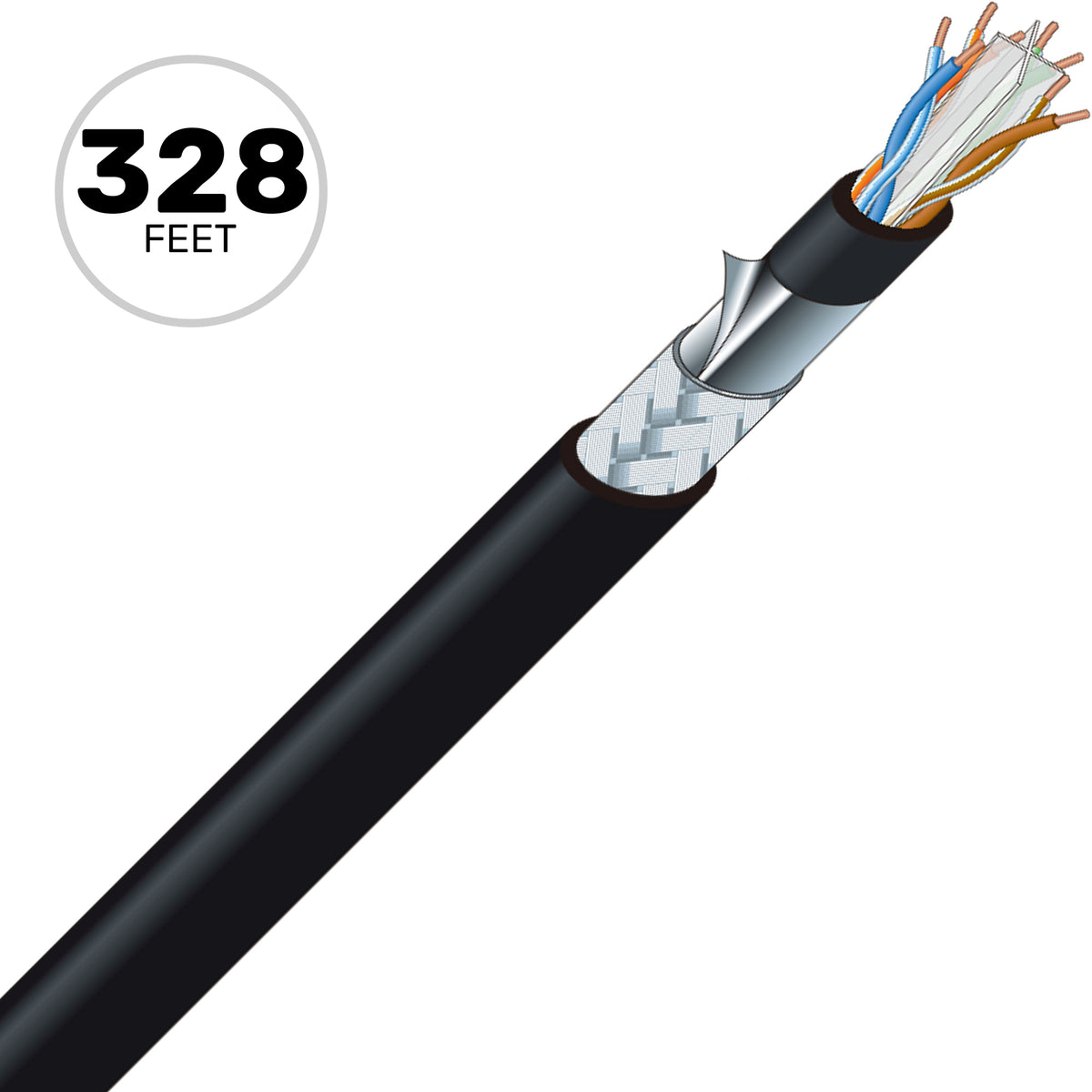 Canare RJC6A-4P-SFM Cat6a Flexible and Rugged STP Shielded Ethernet Cable (Black, 328'/100m)