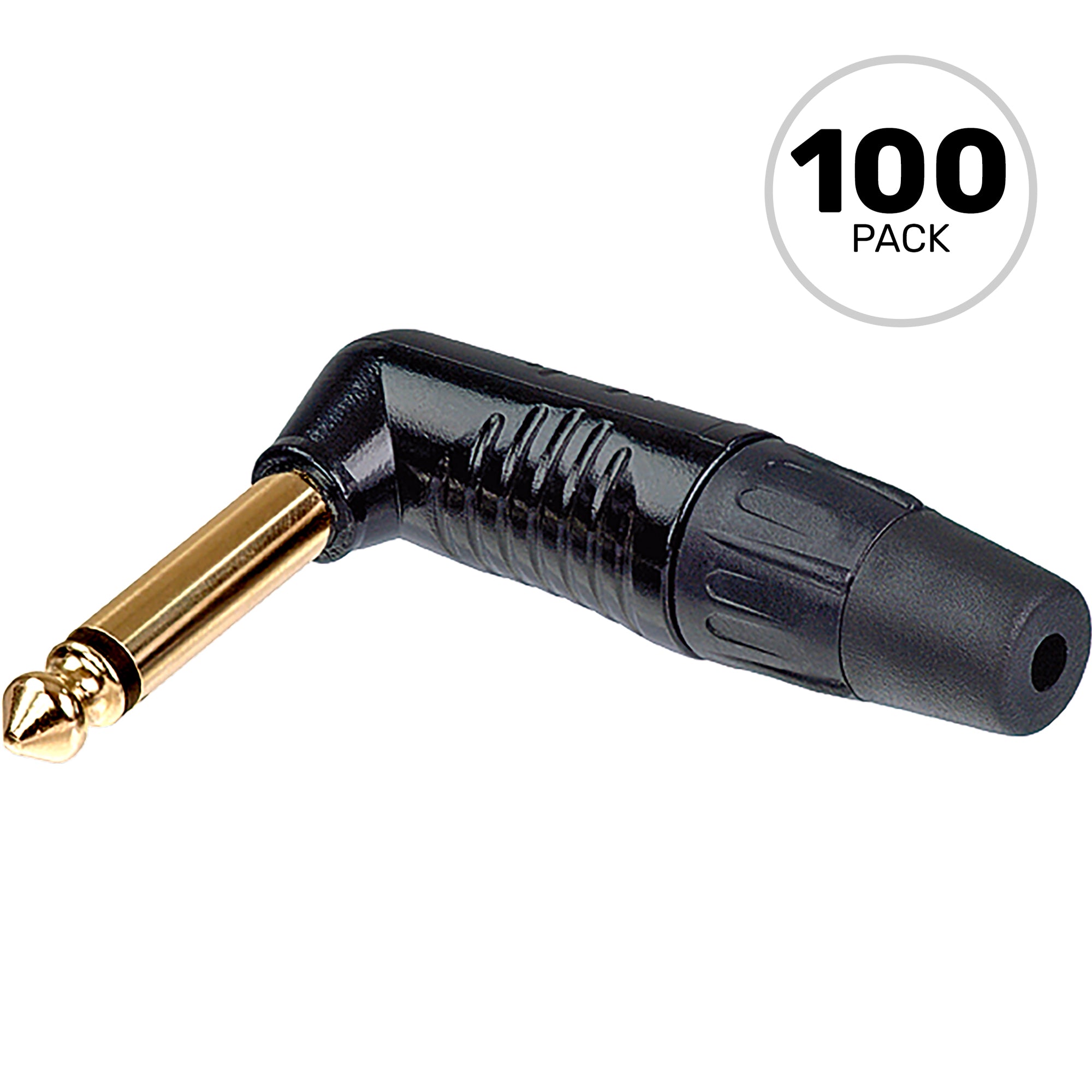 Neutrik Rean RP2RC-B Finger Groove Right-Angle 1/4" TS Mono Plug (Black/Gold, Box of 100)