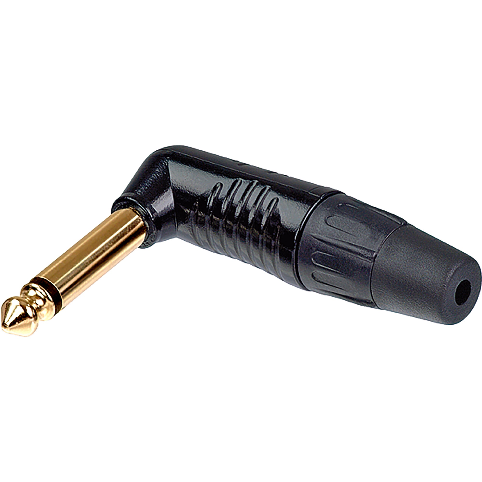 Neutrik Rean RP2RC-B Finger Groove Right-Angle 1/4" TS Mono Plug (Black/Gold, Box of 100)