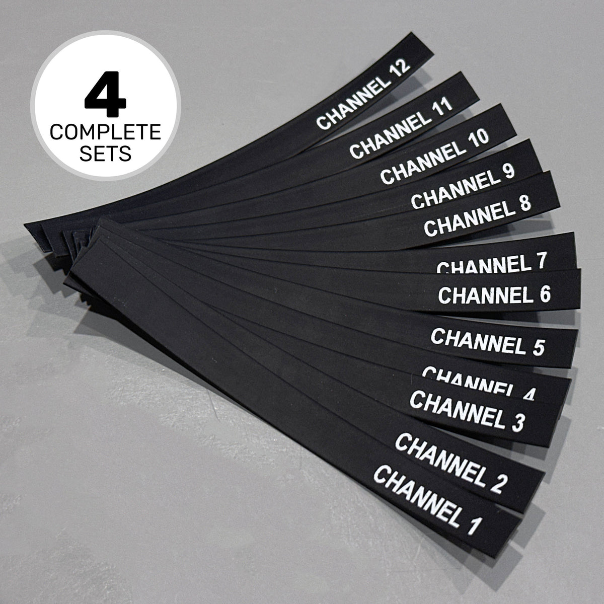 Performance Audio 3/16" Heat Shrink Extra Long 4" Snake Channels Wire Marker Set (1-12, 4 of Each) Image 1