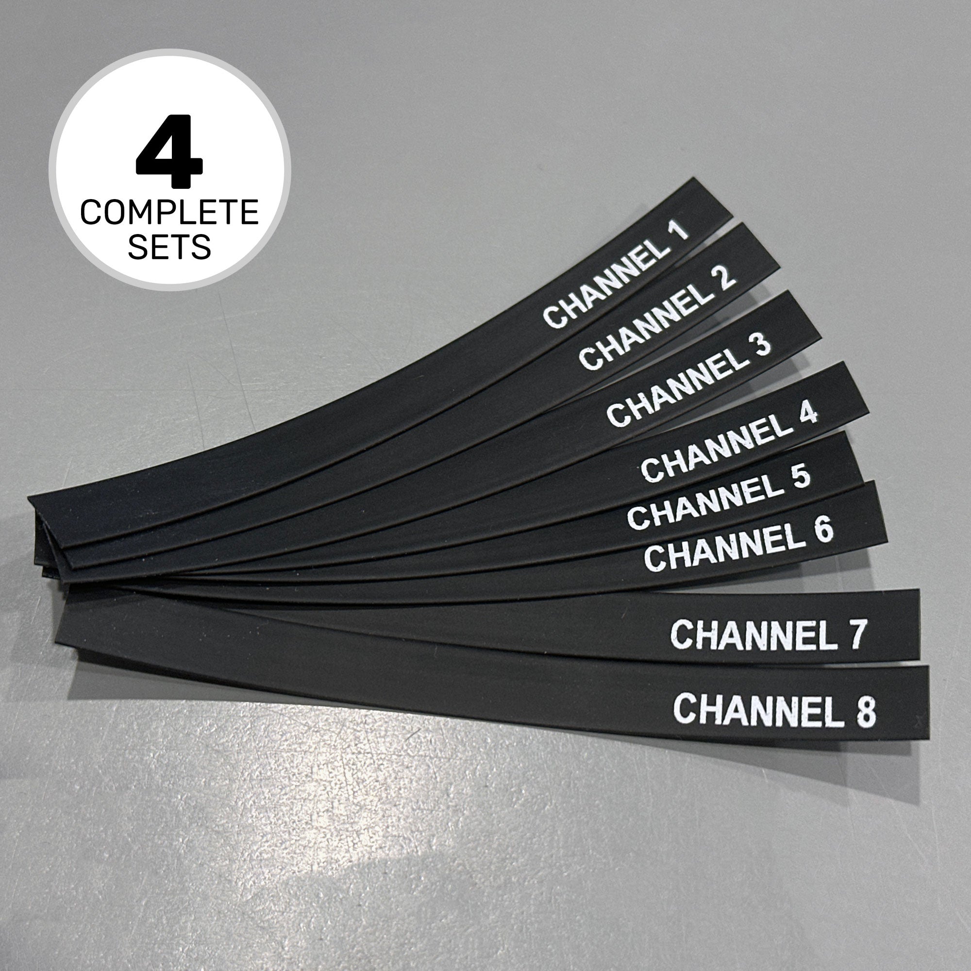 Performance Audio 3/16" Heat Shrink Extra Long 4" Snake Channels Wire Marker Set (1-8, 4 of Each) Image 1