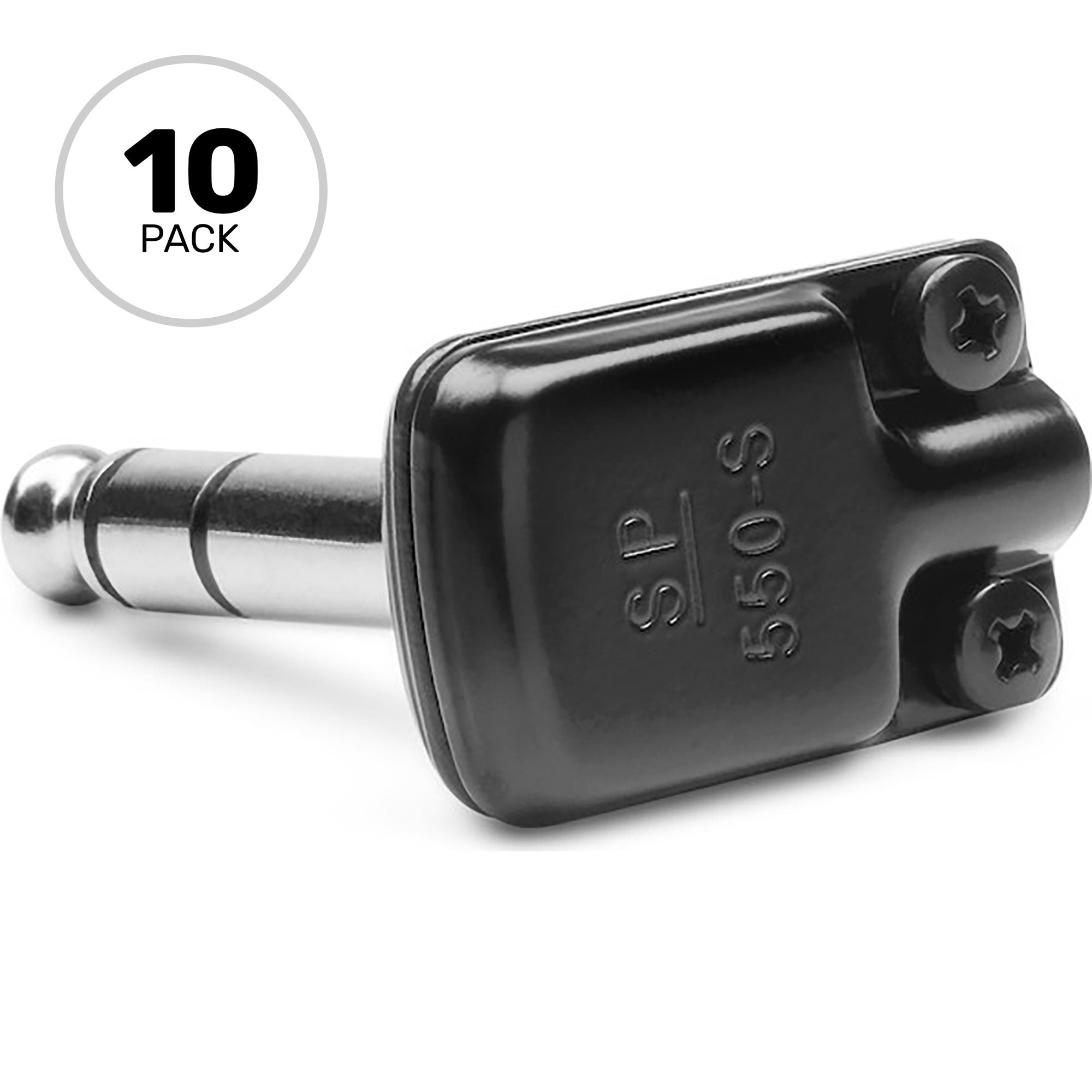 SquarePlug SP550-SBK Compact Pancake Right-Angle 1/4" TRS Stereo Cable Plugs (Black, 10 Pack)