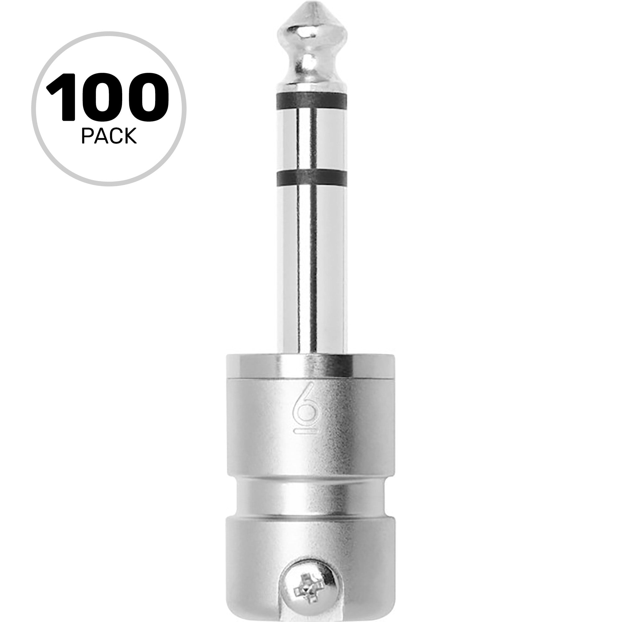 SquarePlug SPS6-S Compact Short Straight 1/4" TRS Stereo Cable Plugs (Matte Nickel, 100 Pack)