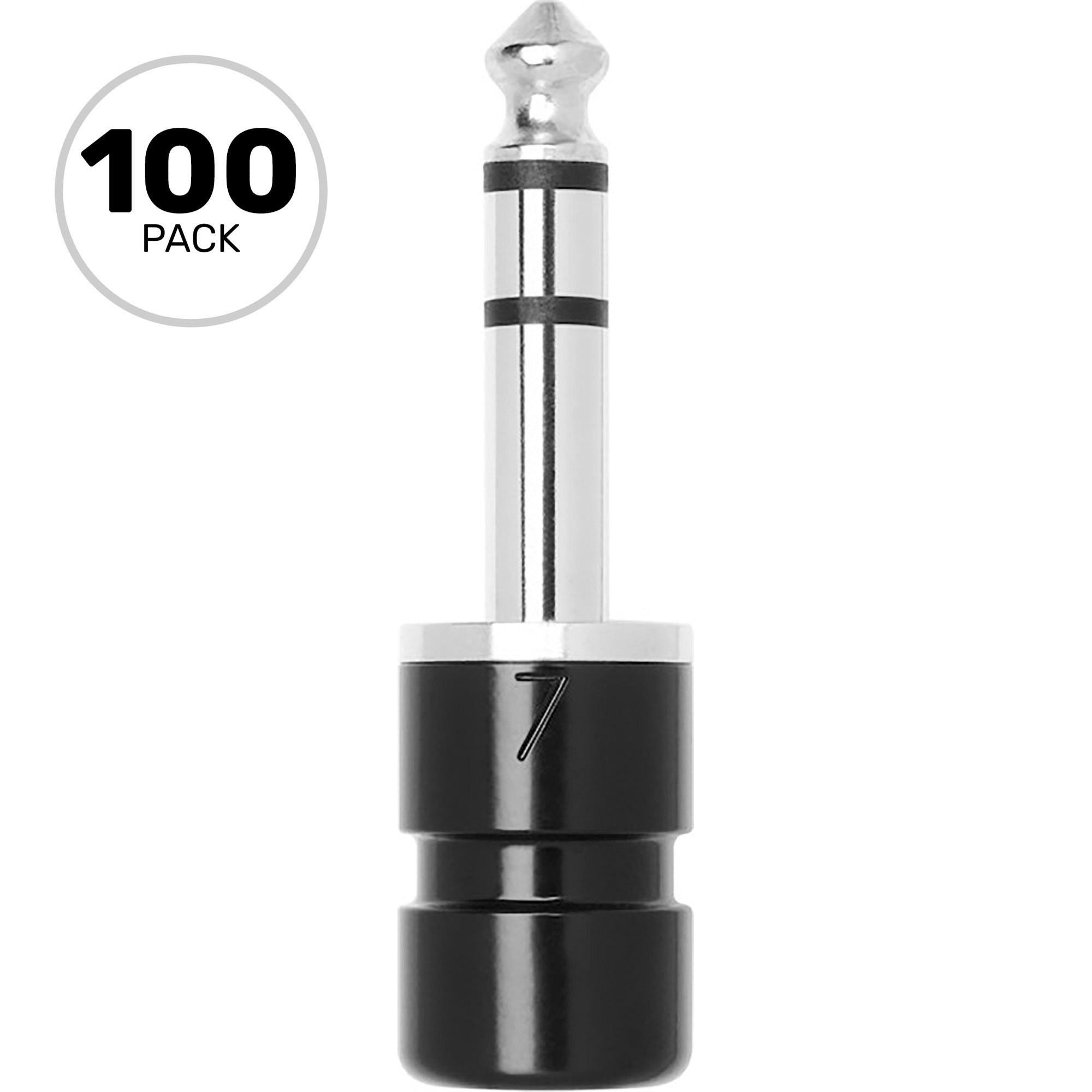 SquarePlug SPS7-SBK Compact Short Straight 1/4" TRS Stereo Cable Plugs (Black, 100 Pack)