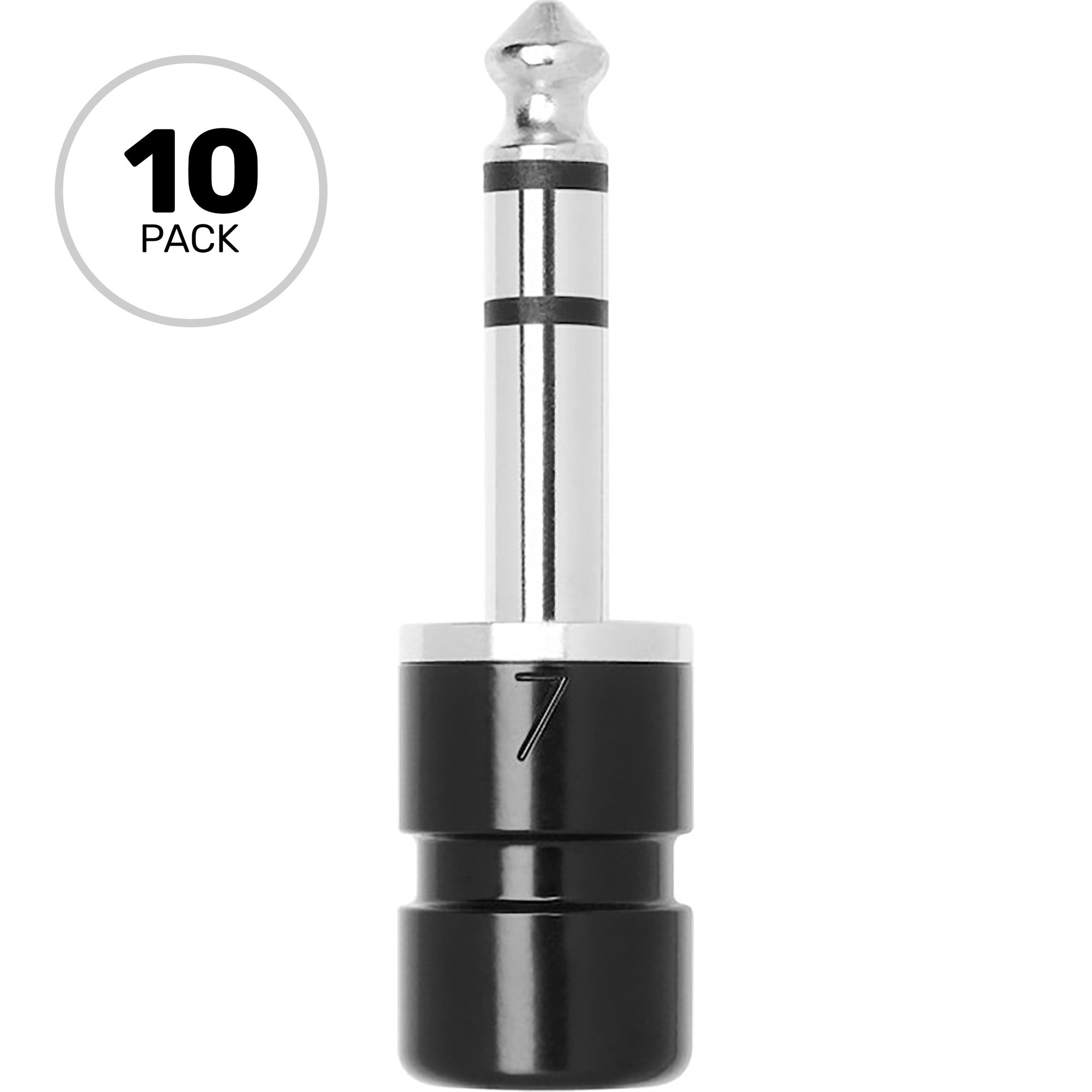 SquarePlug SPS7-SBK Compact Short Straight 1/4" TRS Stereo Cable Plugs (Black, 10 Pack)