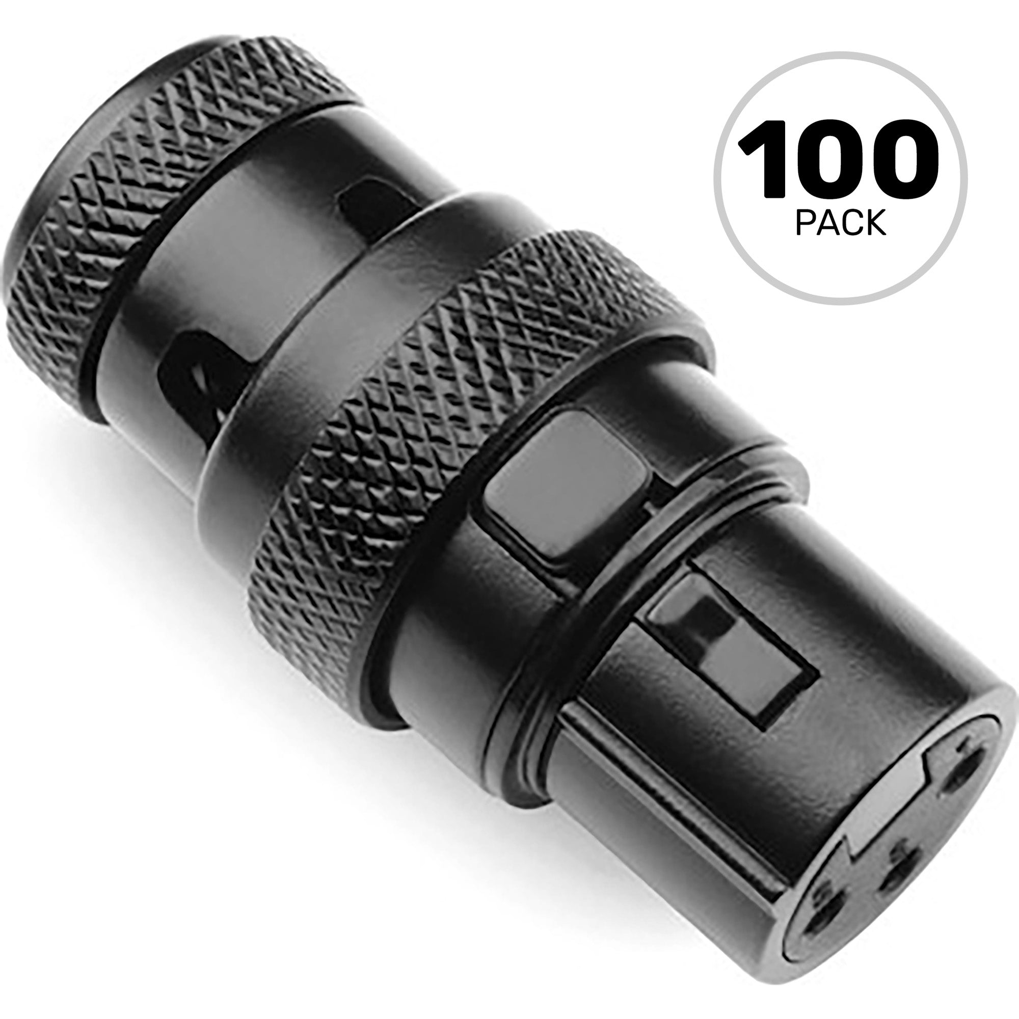 SquarePlug SPXA-FBK Low-Profile 90° Heavy-Duty Metal 3-Pin Female XLR Connectors (Black, 100 Pack)