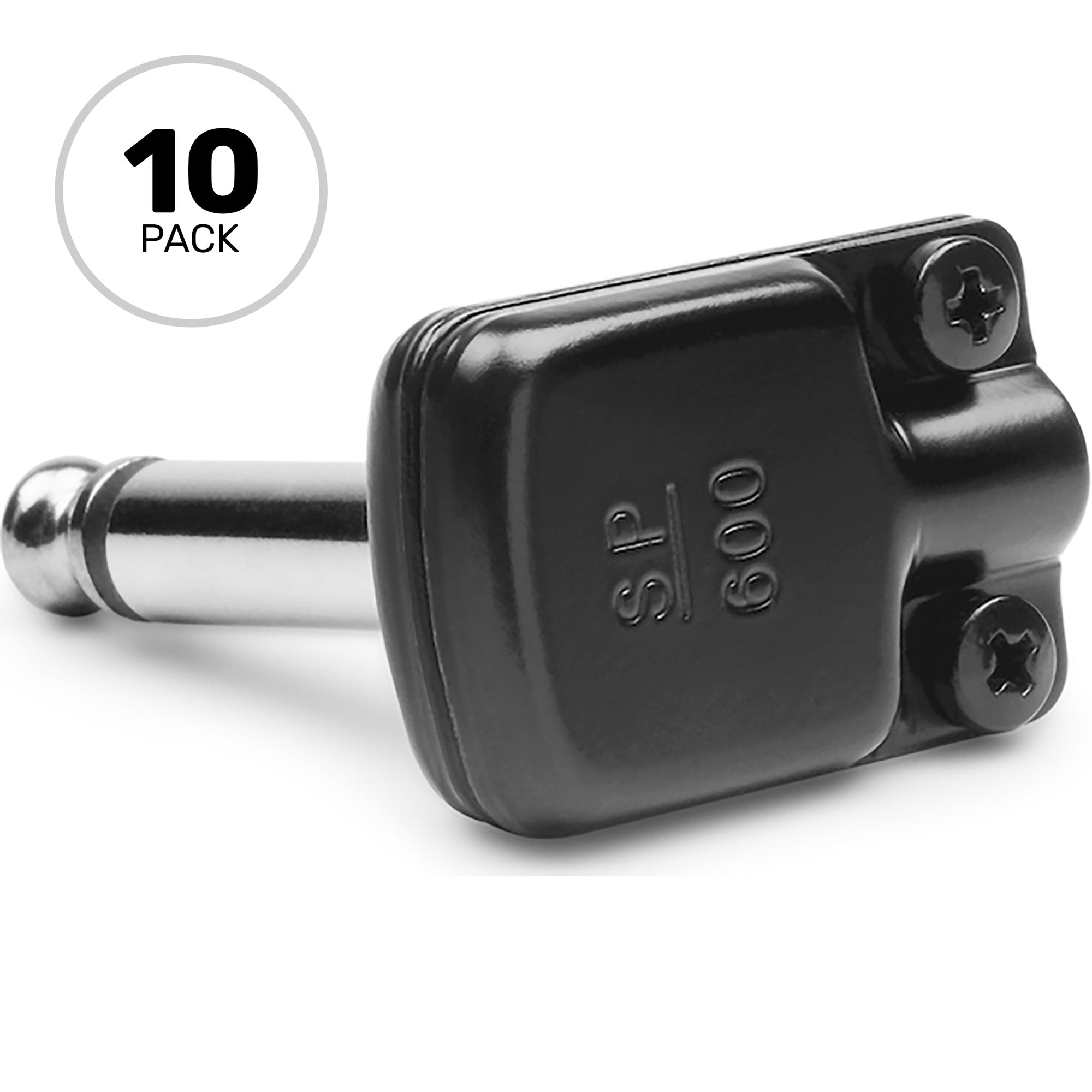 SquarePlug SP600BK Compact Pancake Right-Angle 1/4" TS Mono Cable Plugs (Black, 10 Pack)