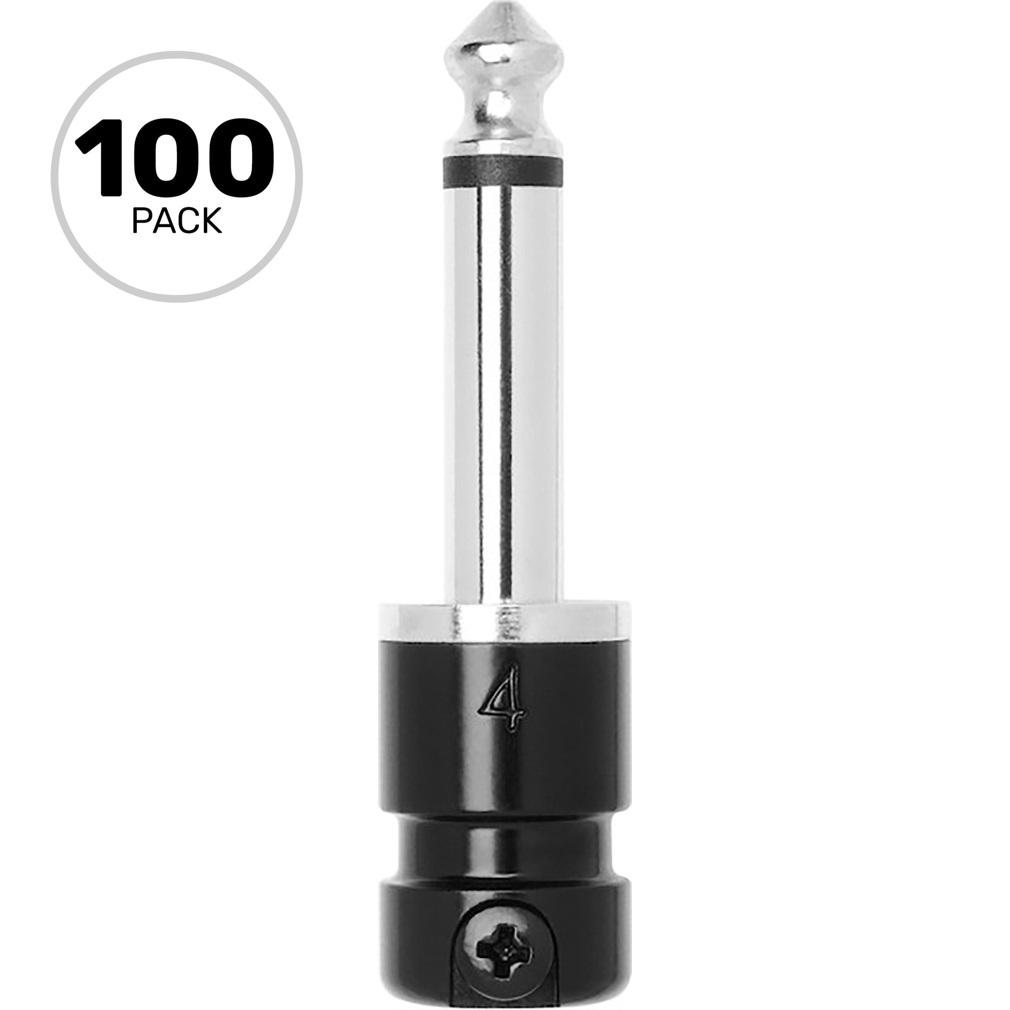 SquarePlug SPS4BK Compact Short Straight 1/4" TS Mono Cable Plugs (Black, 100 Pack)